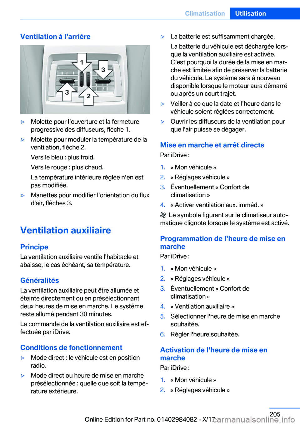 BMW 3 SERIES 2018  Notices Demploi (in French) �V�e�n�t�i�l�a�t�i�o�n��