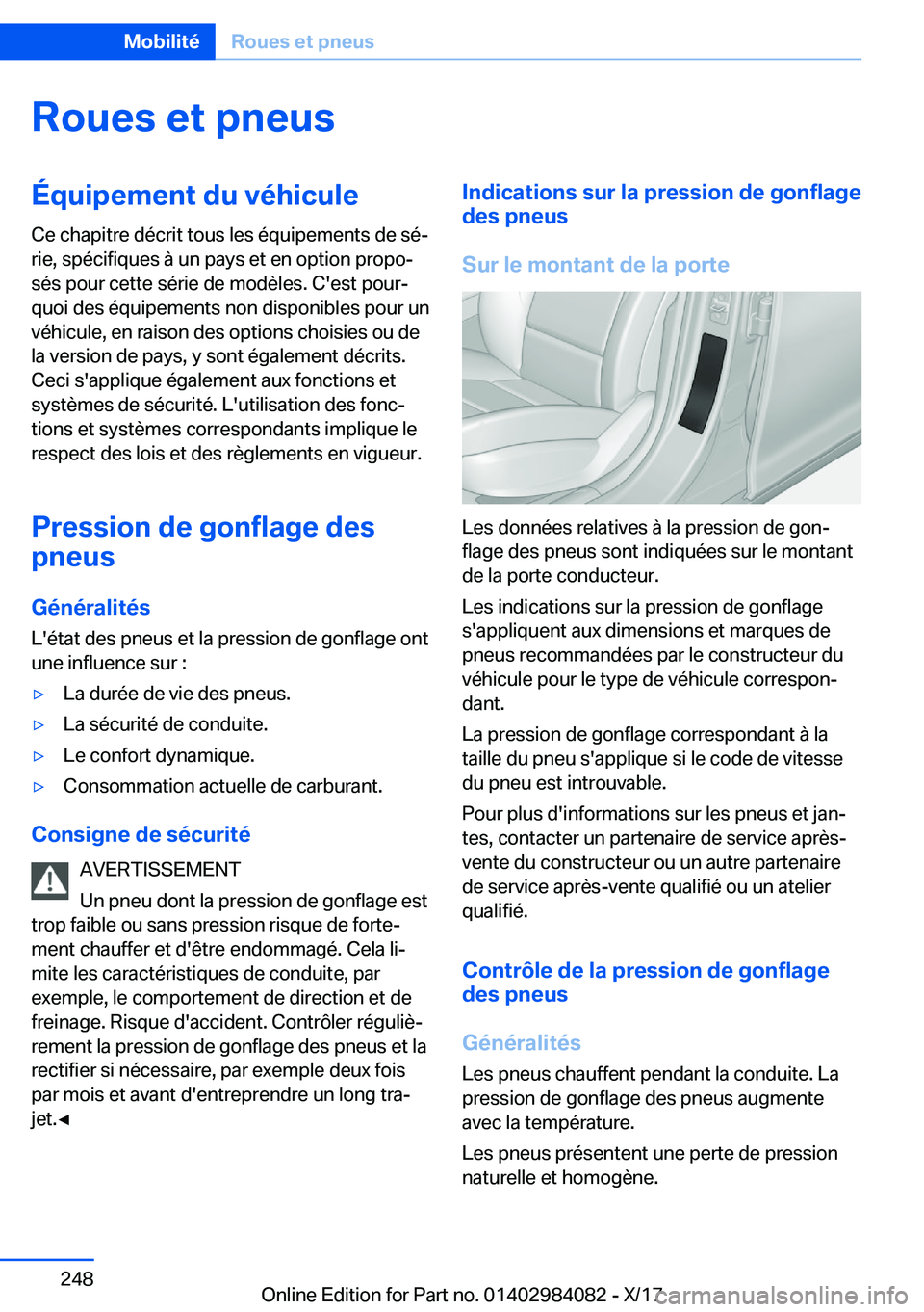 BMW 3 SERIES 2018  Notices Demploi (in French) �R�o�u�e�s��e�t��p�n�e�u�s�