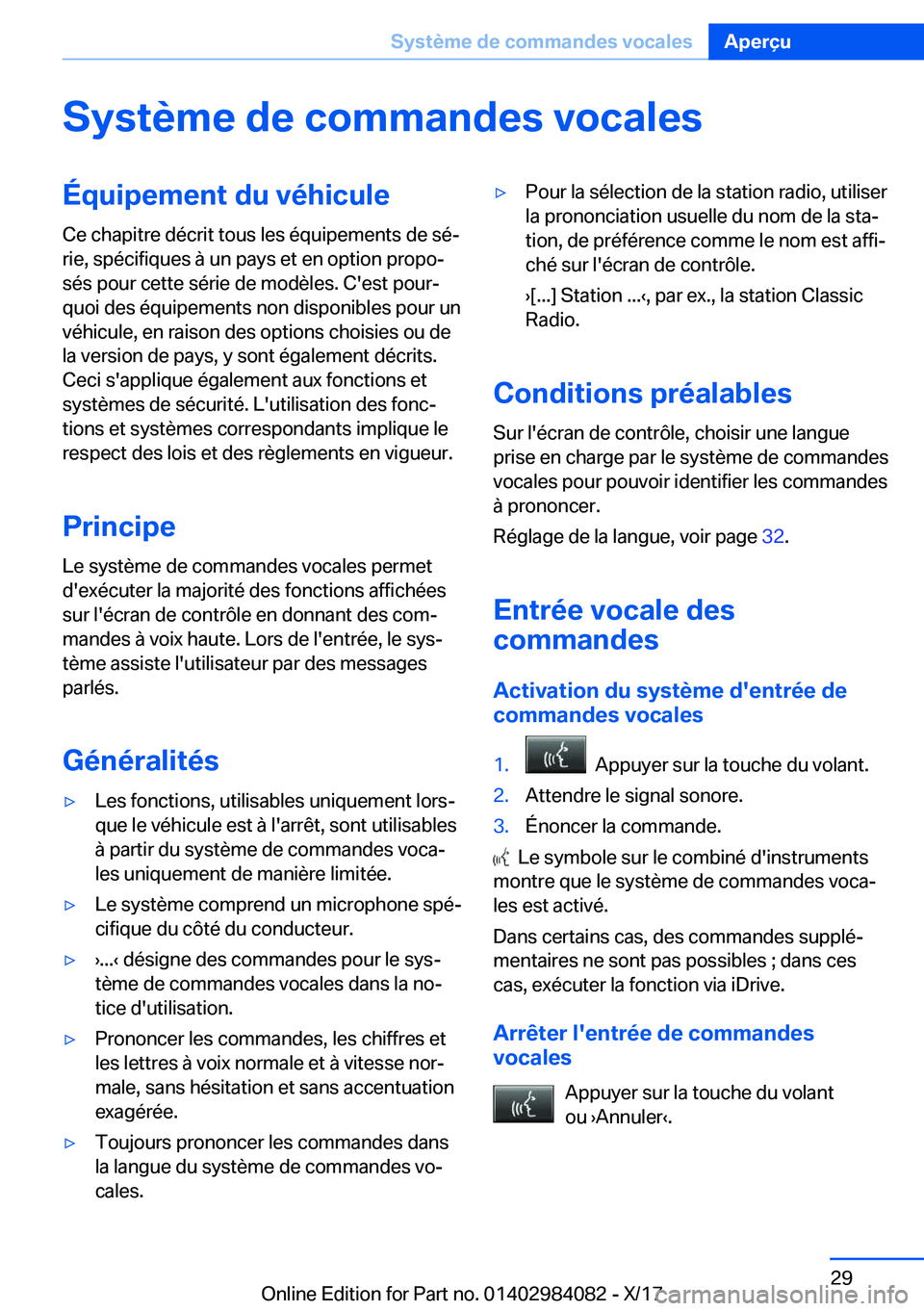 BMW 3 SERIES 2018  Notices Demploi (in French) �S�y�s�t�è�m�e��d�e��c�o�m�m�a�n�d�e�s��v�o�c�a�l�e�s�