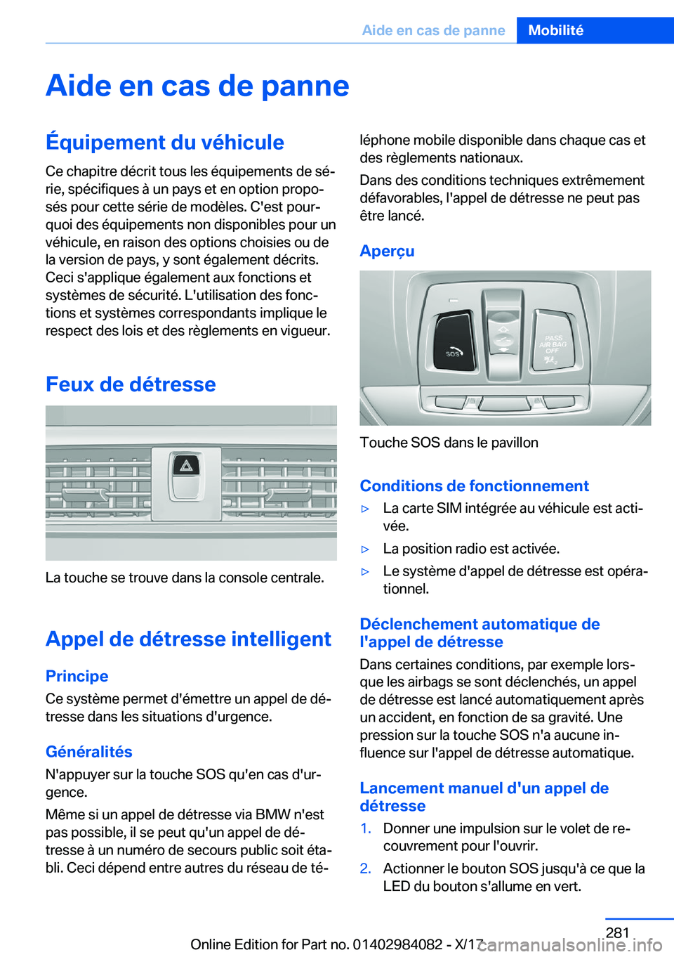 BMW 3 SERIES 2018  Notices Demploi (in French) �A�i�d�e��e�n��c�a�s��d�e��p�a�n�n�e�