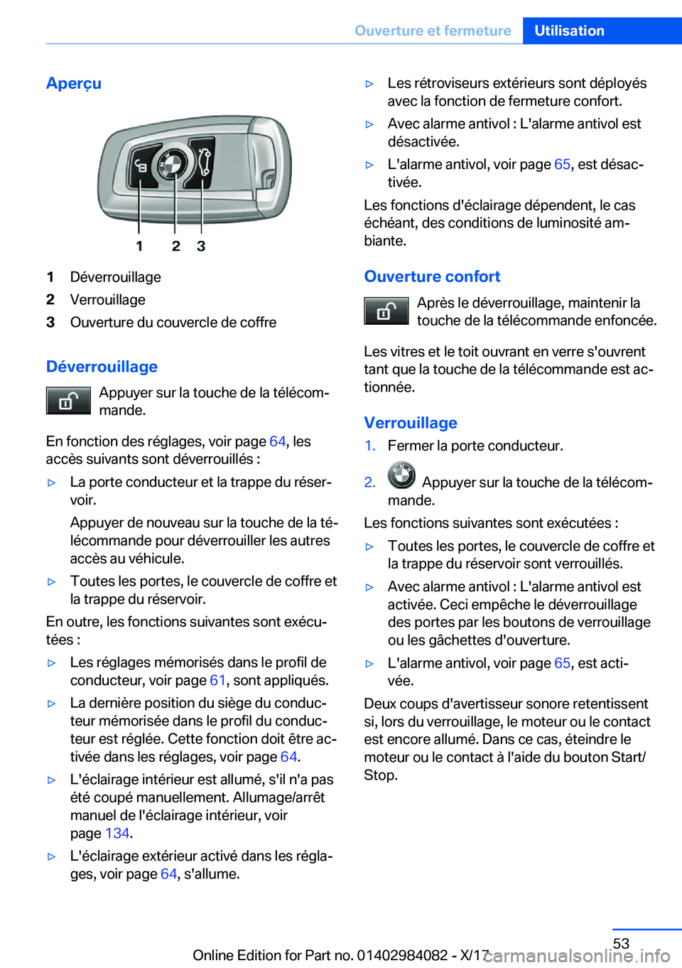 BMW 3 SERIES 2018  Notices Demploi (in French) �A�p�e�r�ç�u�1�D�é�v�e�r�r�o�u�i�l�l�a�g�e�2�V�e�r�r�o�u�i�l�l�a�g�e�3�O�u�v�e�r�t�u�r�e� �d�u� �c�o�u�v�e�r�c�l�e� �d�e� �c�o�f�f�r�e
�D�é�v�e�r�r�o�u�i�l�l�a�g�e�A�p�p�u�y�e�r� �s�u�r� �l�a� �t�o