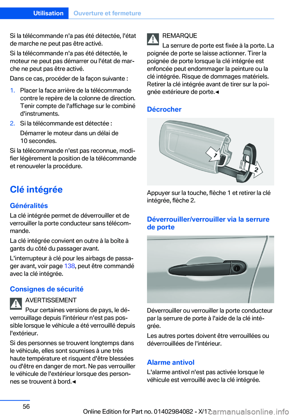 BMW 3 SERIES 2018  Notices Demploi (in French) �S�i� �l�a� �t�é�l�é�c�o�m�m�a�n�d�e� �n�'�a� �p�a�s� �é�t�é� �d�é�t�e�c�t�é�e�,� �l�'�é�t�a�t
�d�e� �m�a�r�c�h�e� �n�e� �p�e�u�t� �p�a�s� �ê�t�r�e� �a�c�t�i�v�é�.
�S�i� �l�a� �t�é�l