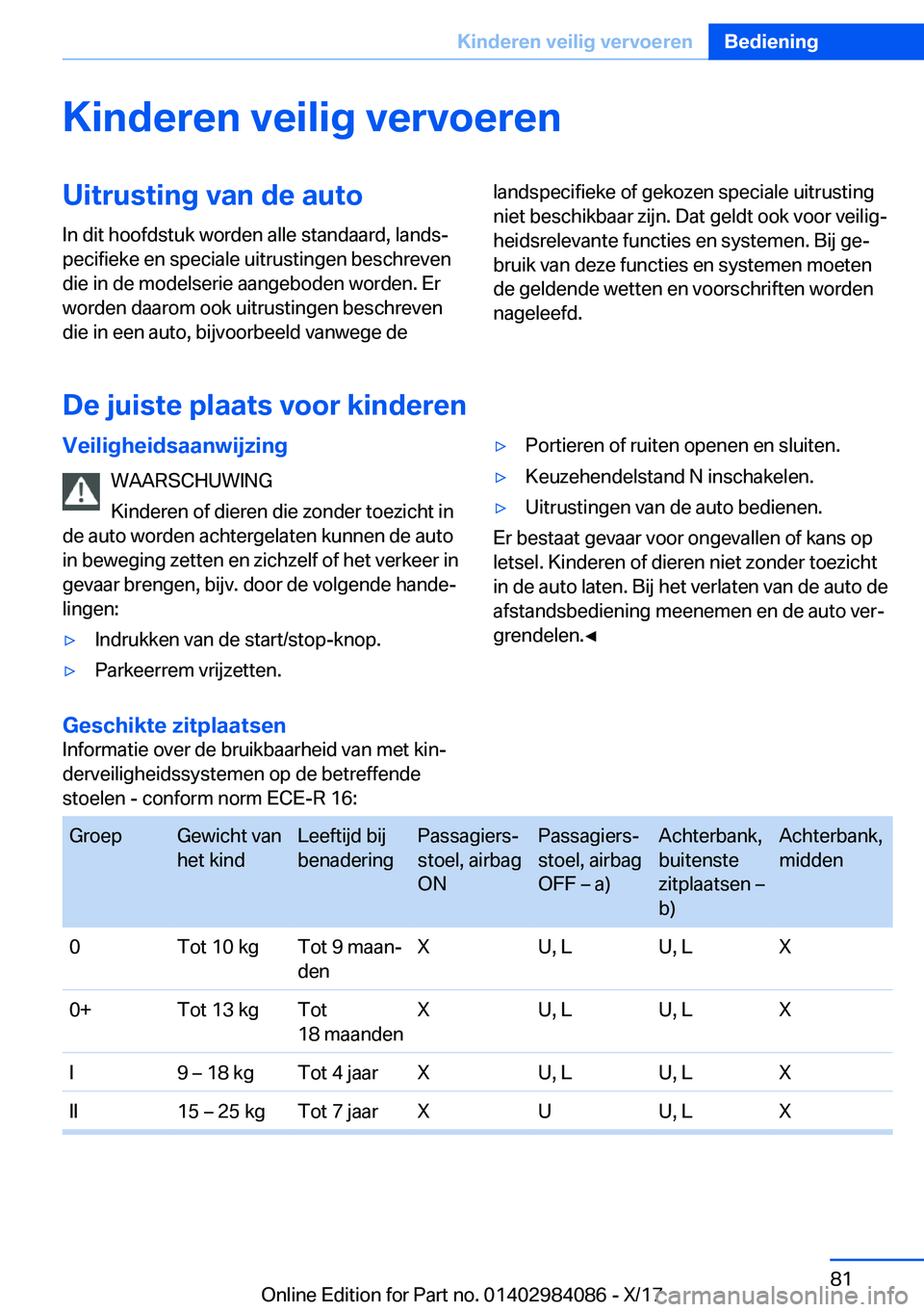 BMW 3 SERIES 2018  Instructieboekjes (in Dutch) �K�i�n�d�e�r�e�n��v�e�i�l�i�g��v�e�r�v�o�e�r�e�n�U�i�t�r�u�s�t�i�n�g��v�a�n��d�e��a�u�t�o�I�n� �d�i�t� �h�o�o�f�d�s�t�u�k� �w�o�r�d�e�n� �a�l�l�e� �s�t�a�n�d�a�a�r�d�,� �l�a�n�d�sj
�p�e�c�i�f�i�