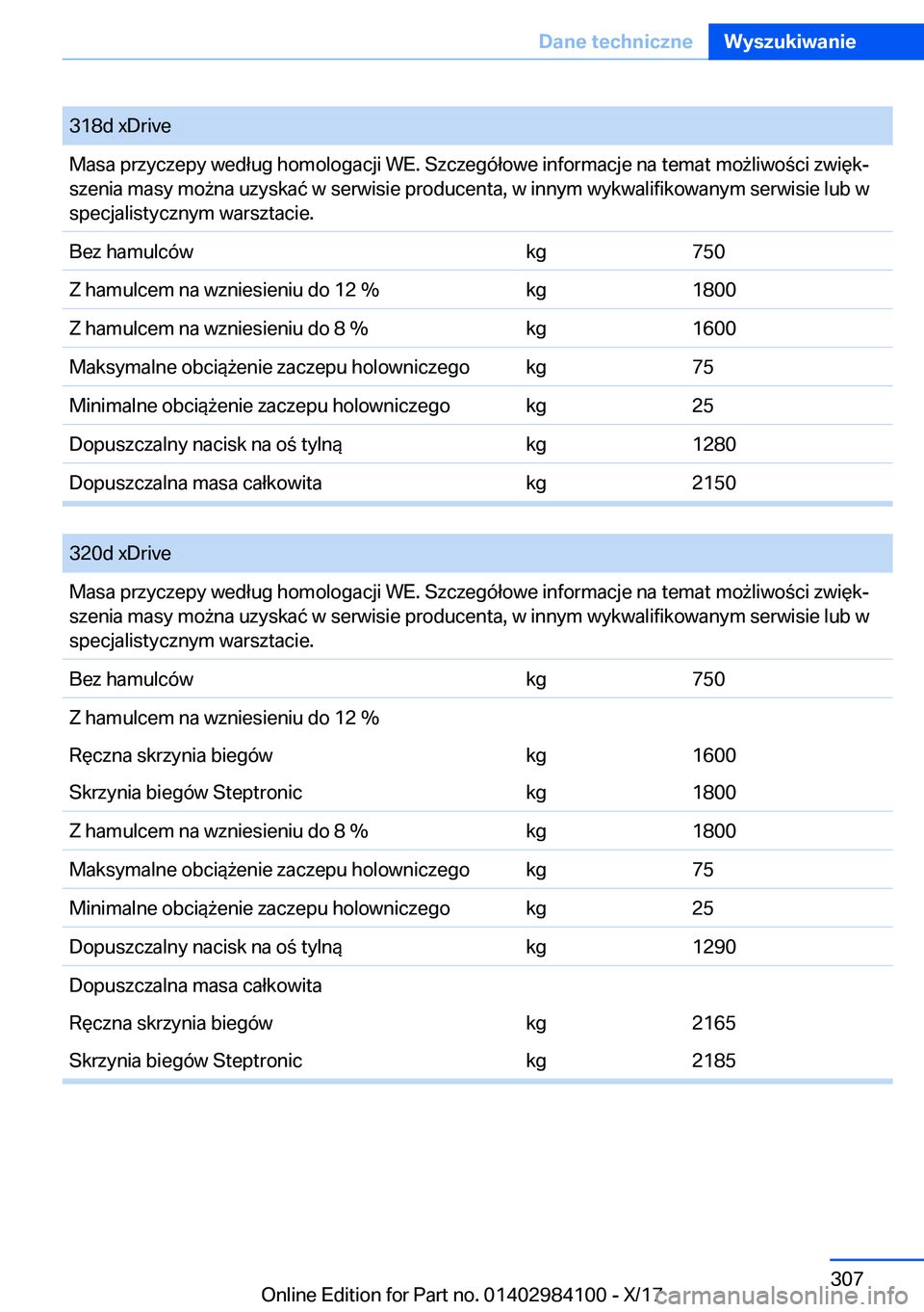 BMW 3 SERIES 2018  Instrukcja obsługi (in Polish) �3�1�8�d� �x�D�r�i�v�e�M�a�s�a� �p�r�z�y�c�z�e�p�y� �w�e�d�ł�u�g� �h�o�m�o�l�o�g�a�c�j�i� �W�E�.� �S�z�c�z�e�g�