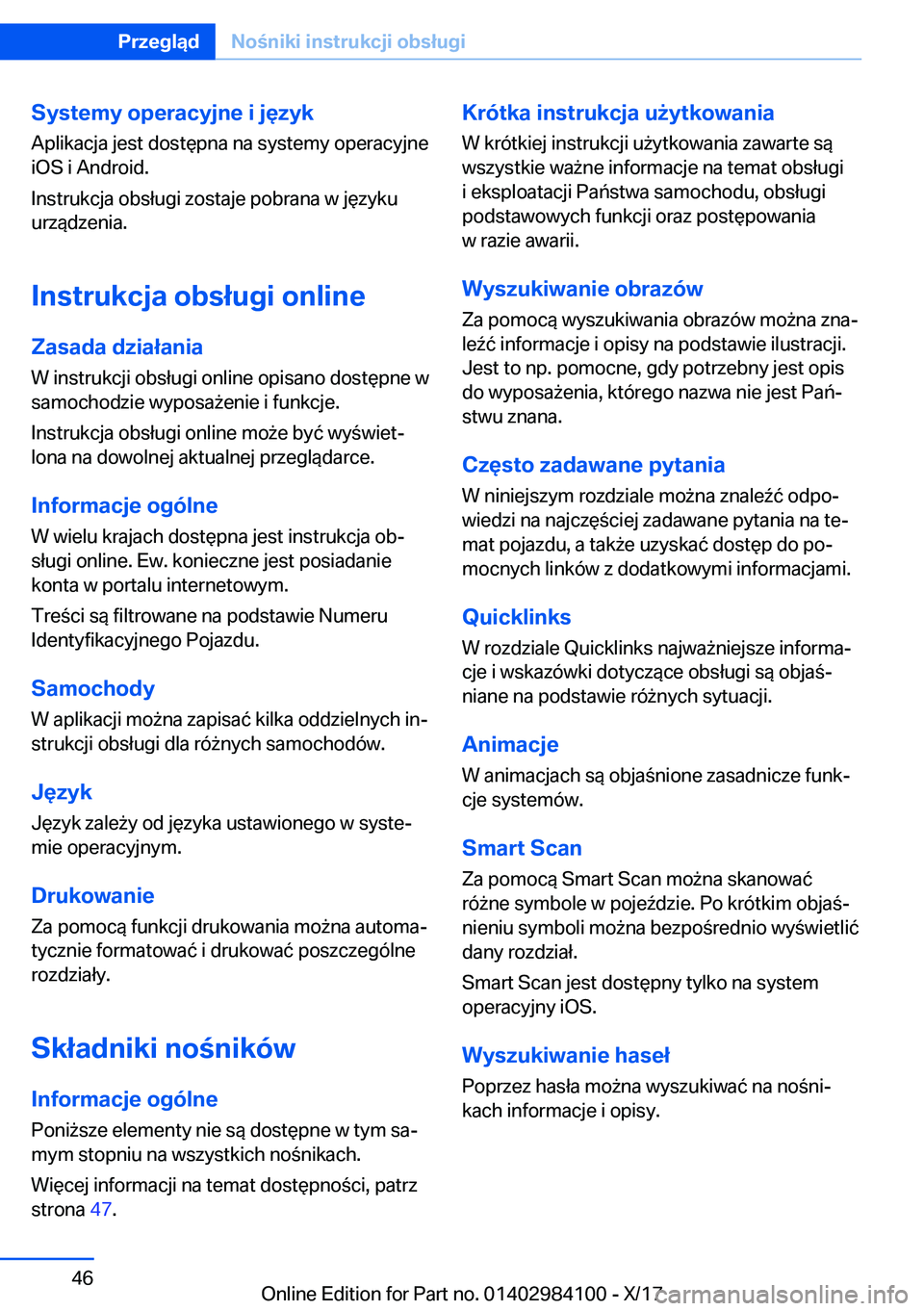 BMW 3 SERIES 2018  Instrukcja obsługi (in Polish) �S�y�s�t�e�m�y��o�p�e�r�a�c�y�j�n�e��i��j�