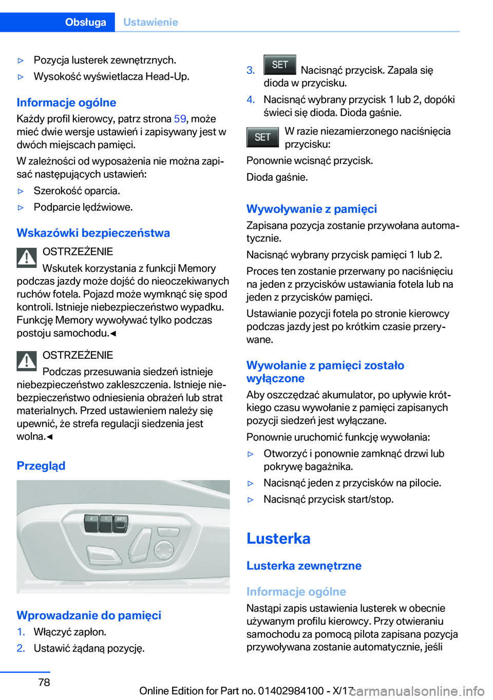 BMW 3 SERIES 2018  Instrukcja obsługi (in Polish) 'y�P�o�z�y�c�j�a� �l�u�s�t�e�r�e�k� �z�e�w�n�