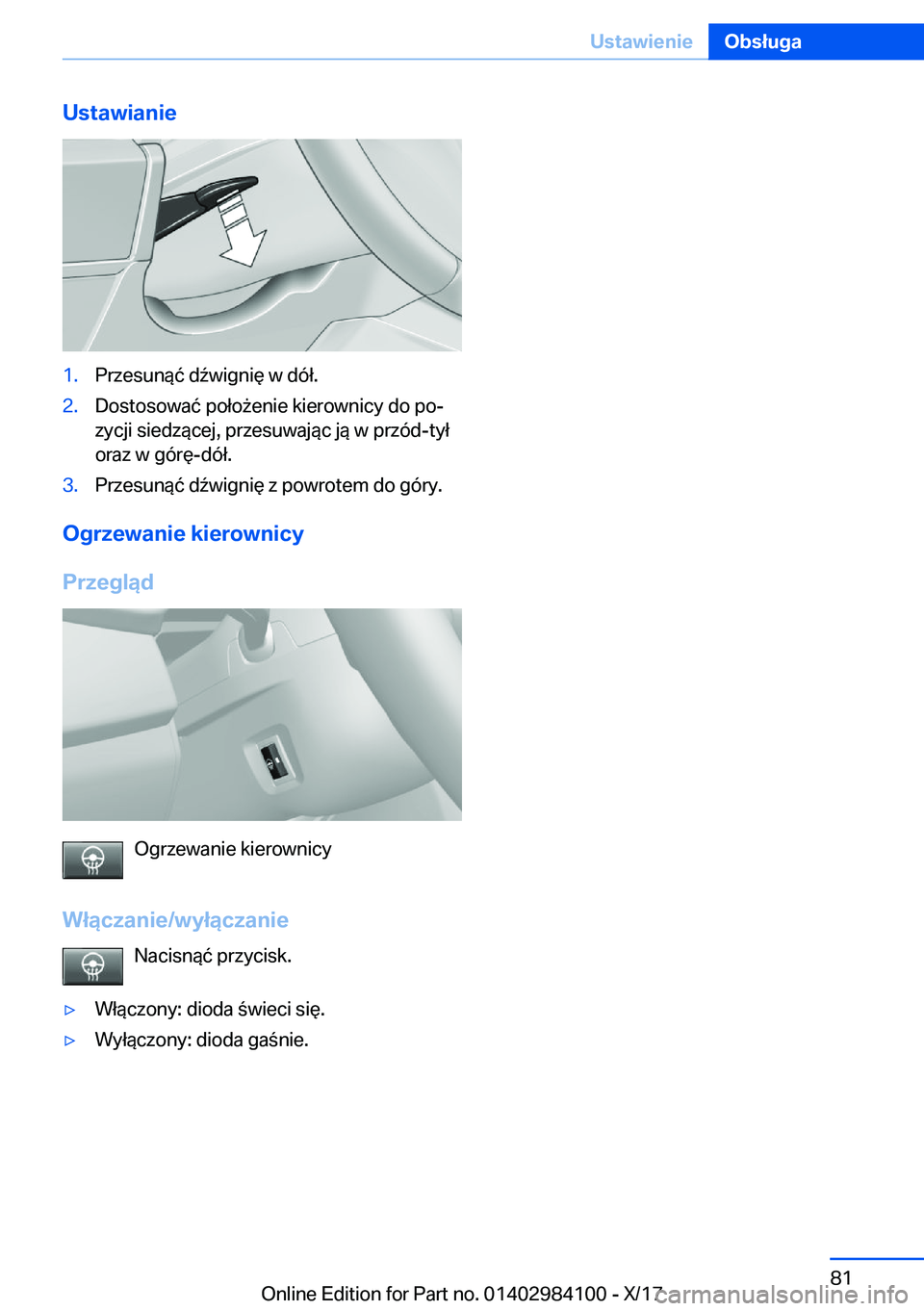 BMW 3 SERIES 2018  Instrukcja obsługi (in Polish) �U�s�t�a�w�i�a�n�i�e�1�.�P�r�z�e�s�u�n�
