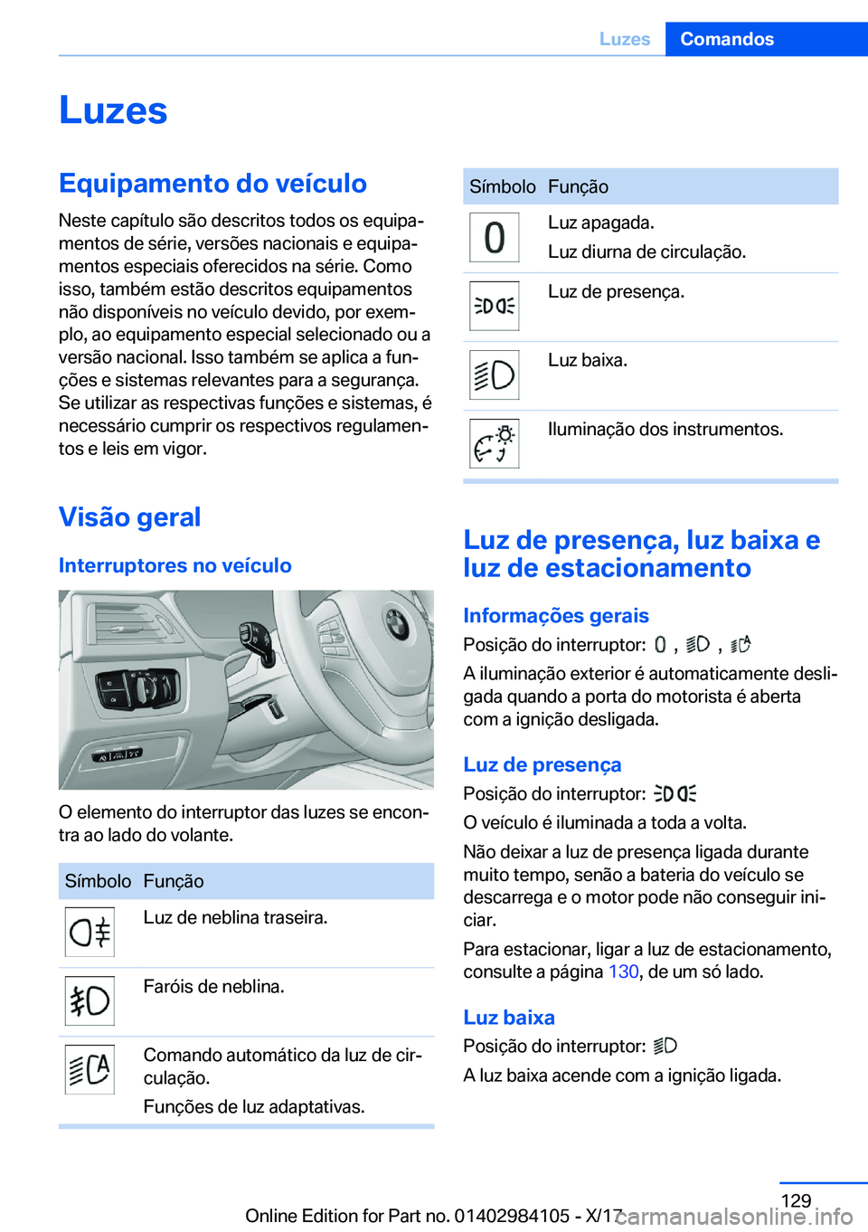 BMW 3 SERIES 2018  Manual do condutor (in Portuguese) �L�u�z�e�s�E�q�u�i�p�a�m�e�n�t�o��d�o��v�e�