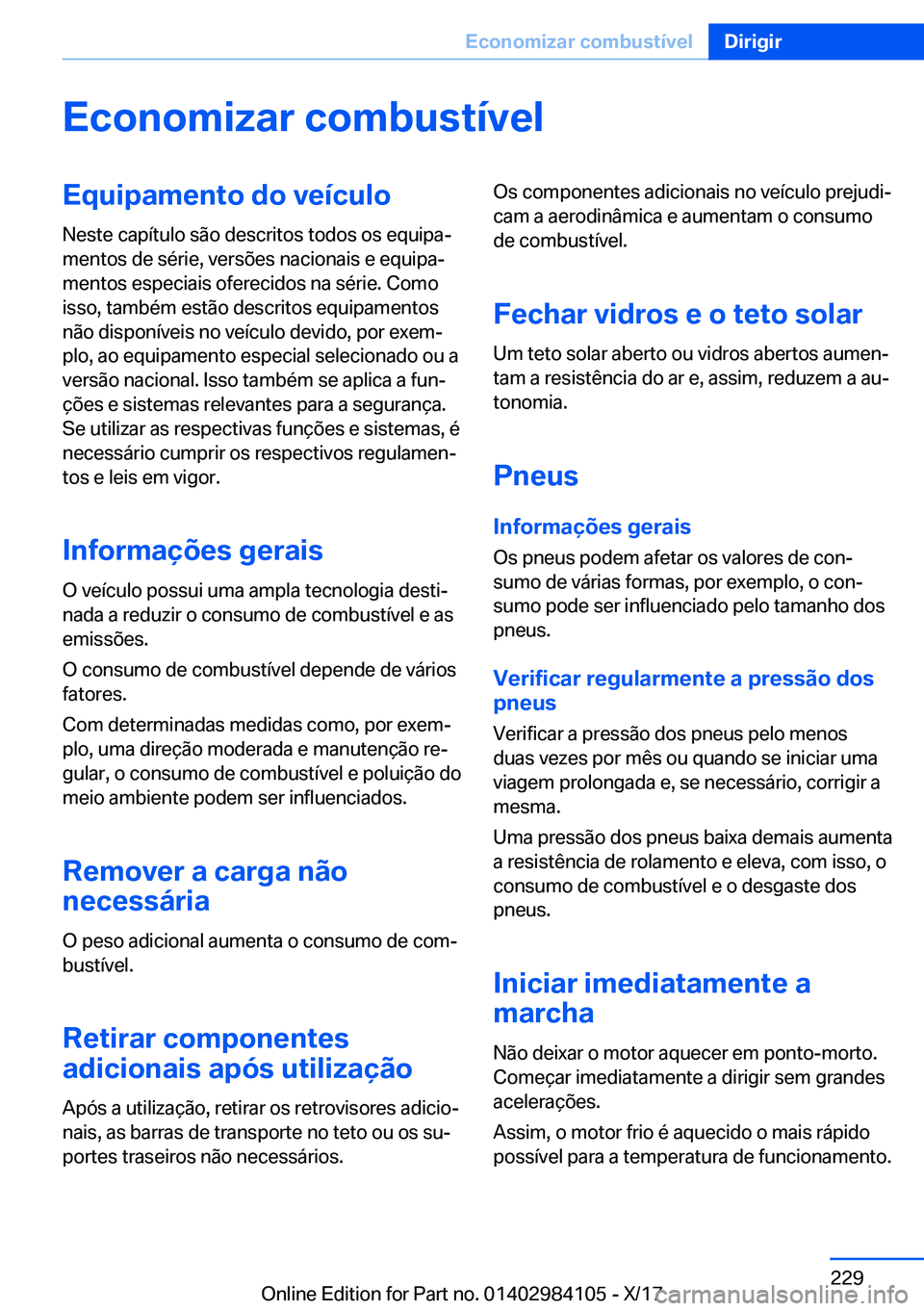 BMW 3 SERIES 2018  Manual do condutor (in Portuguese) �E�c�o�n�o�m�i�z�a�r��c�o�m�b�u�s�t�