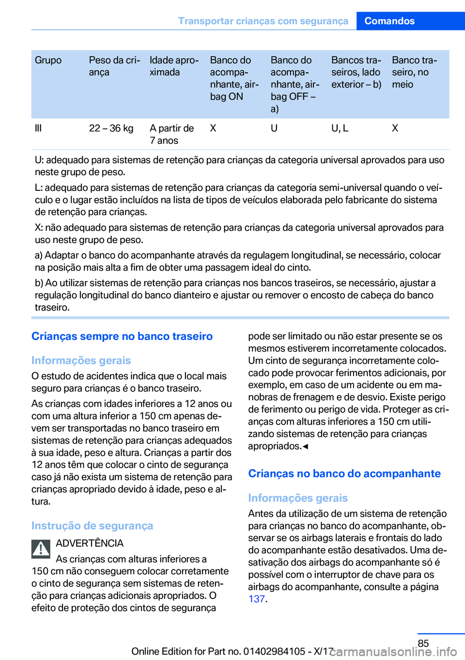 BMW 3 SERIES 2018  Manual do condutor (in Portuguese) �G�r�u�p�o�P�e�s�o� �d�a� �c�r�iª
�a�n�