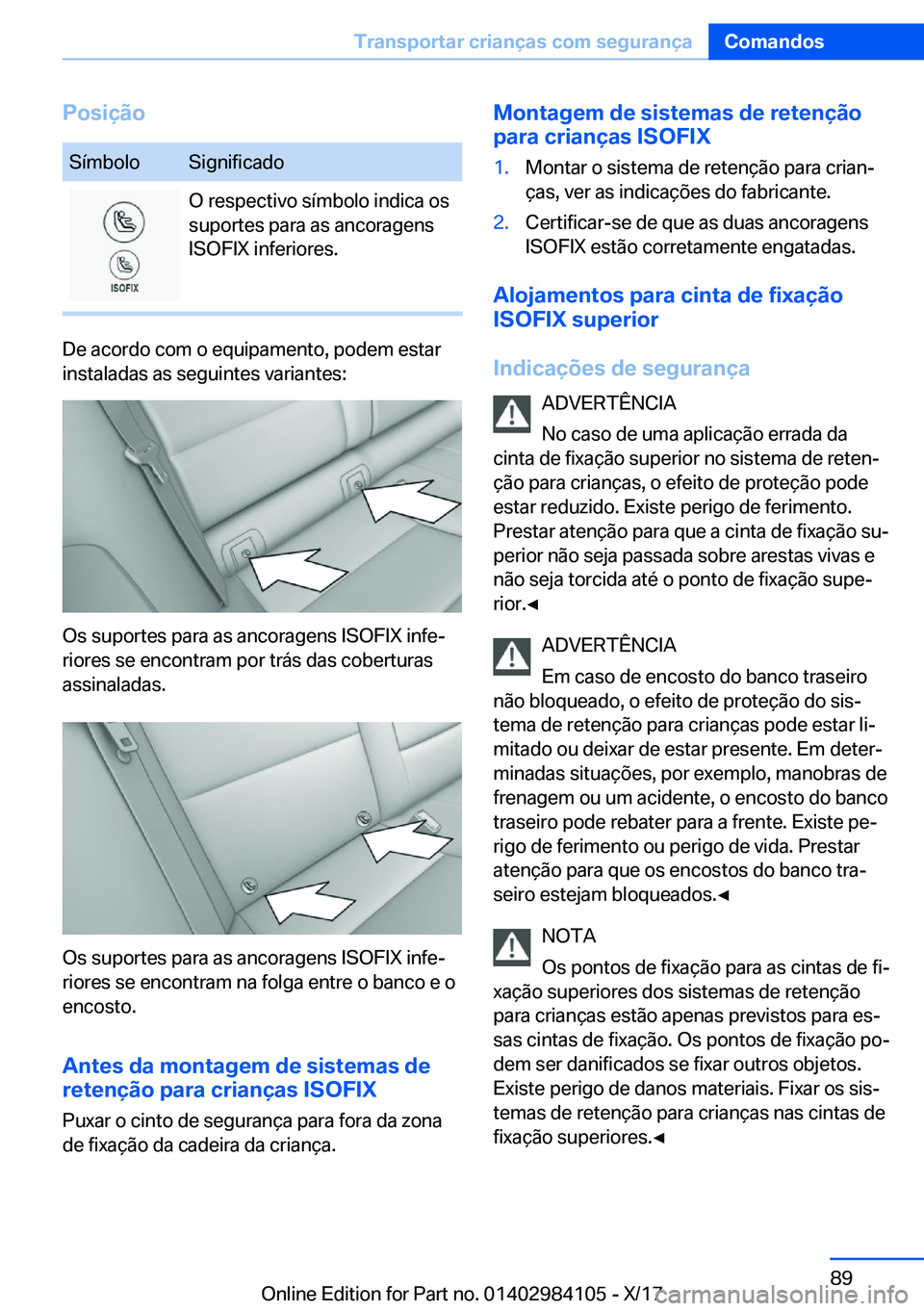 BMW 3 SERIES 2018  Manual do condutor (in Portuguese) �P�o�s�i�