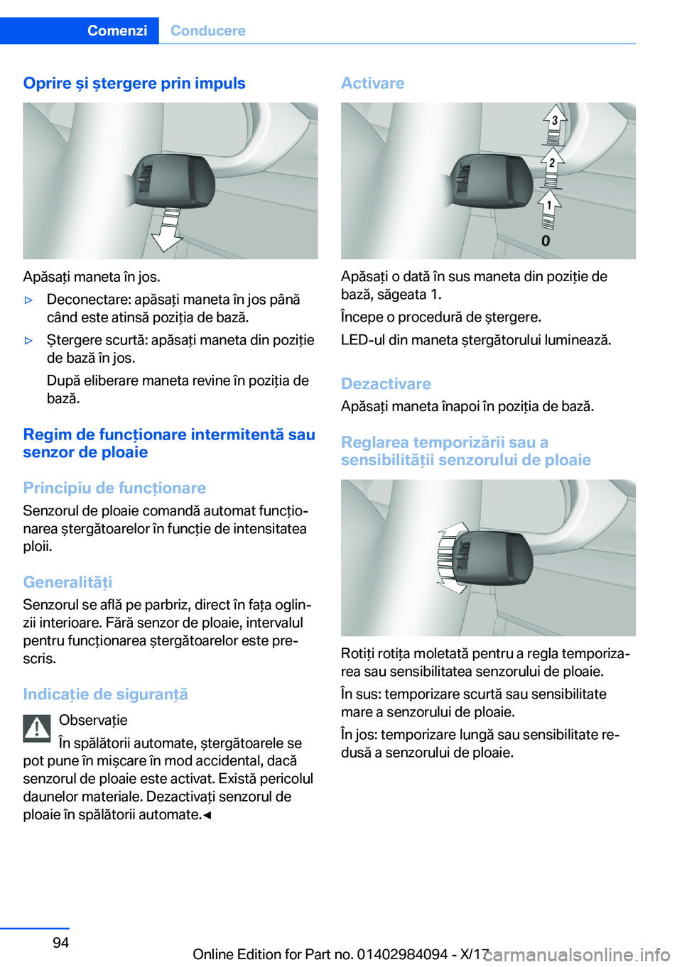 BMW 3 SERIES 2018  Ghiduri De Utilizare (in Romanian) �O�p�r�i�r�e��i��t�e�r�g�e�r�e��p�r�i�n��i�m�p�u�l�s
�A�p�