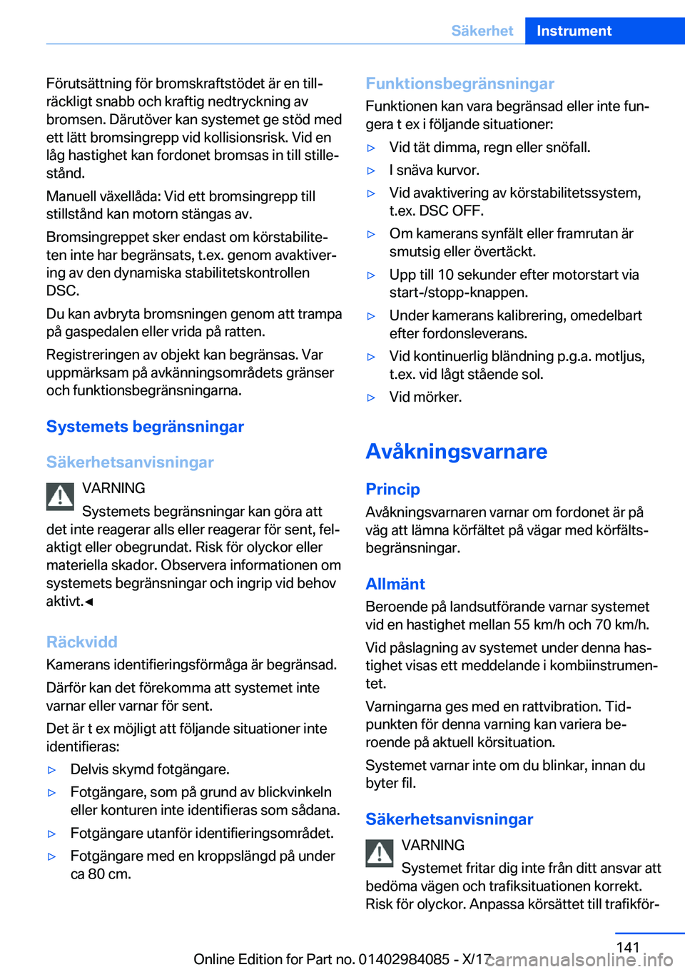 BMW 3 SERIES 2018  InstruktionsbÖcker (in Swedish) �F�