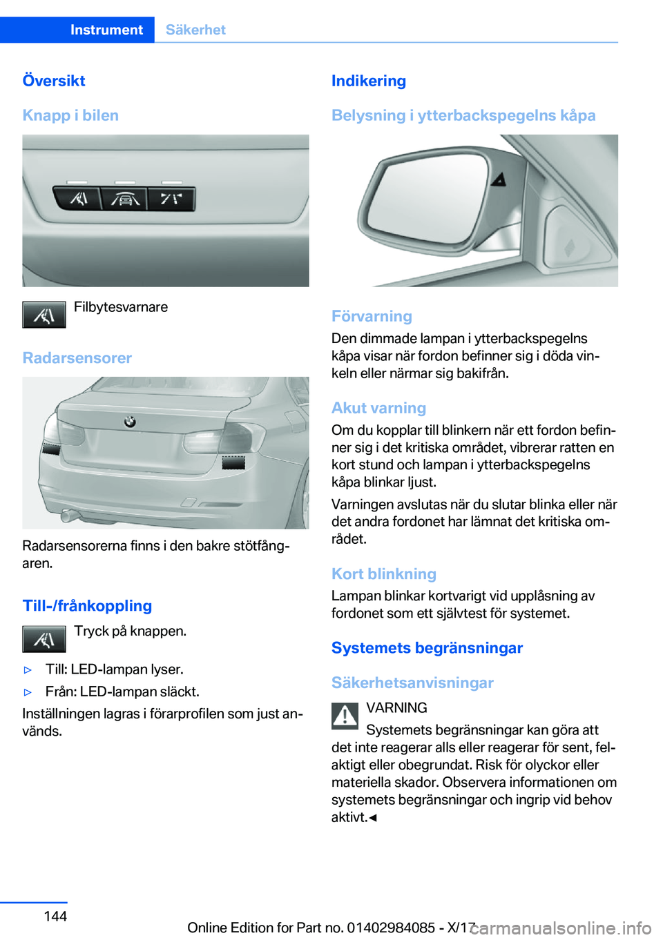BMW 3 SERIES 2018  InstruktionsbÖcker (in Swedish) �
