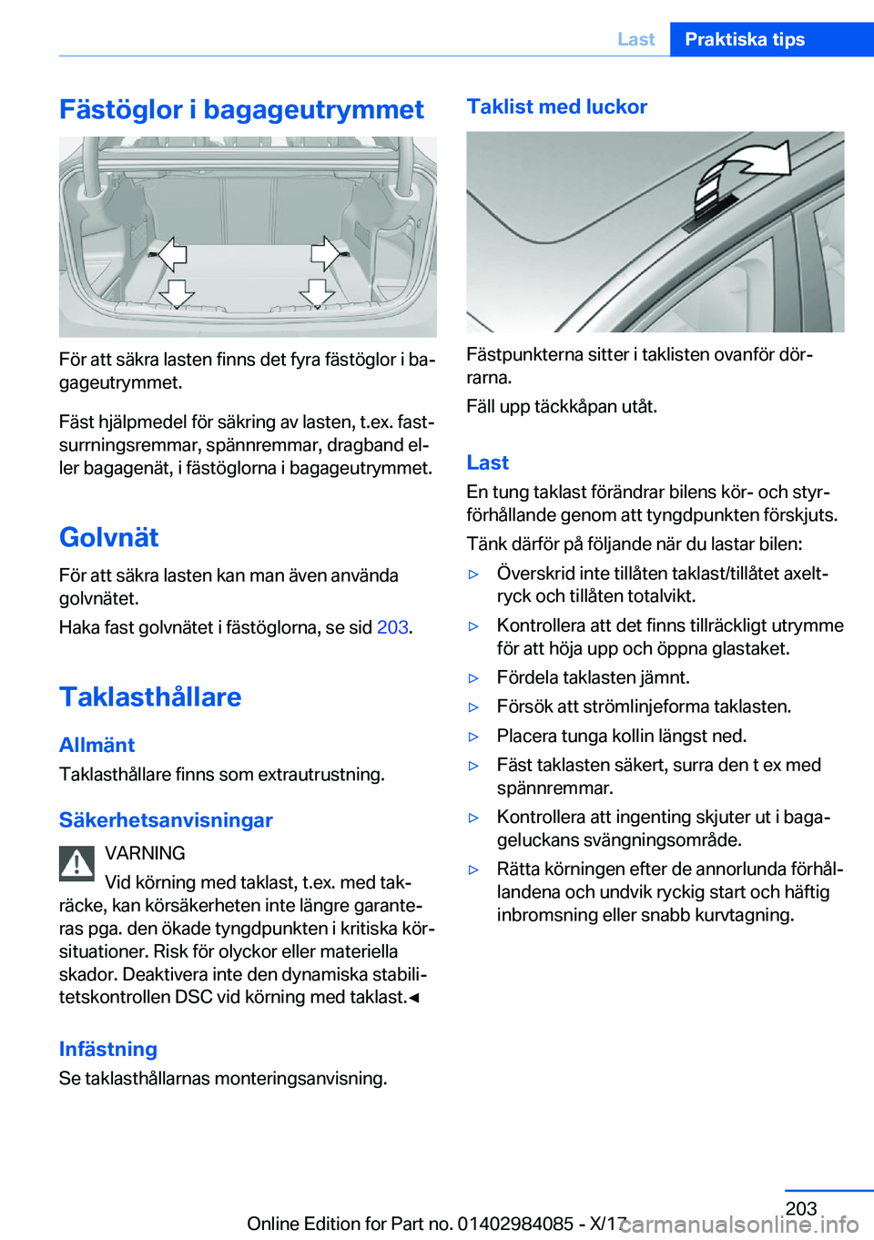 BMW 3 SERIES 2018  InstruktionsbÖcker (in Swedish) �F�ä�s�t�