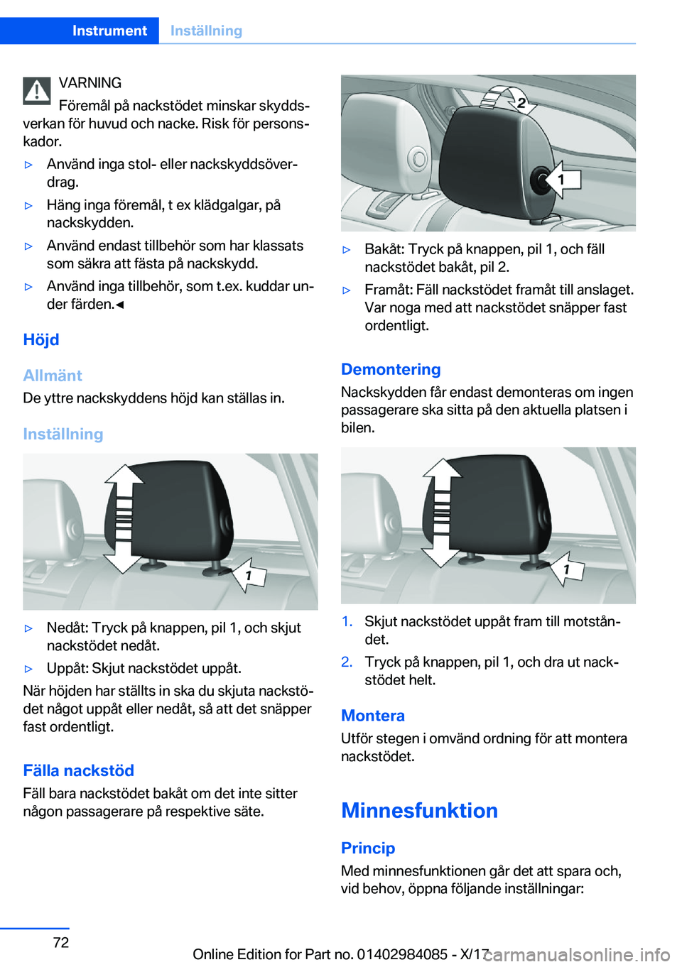 BMW 3 SERIES 2018  InstruktionsbÖcker (in Swedish) �V�A�R�N�I�N�G
�F�