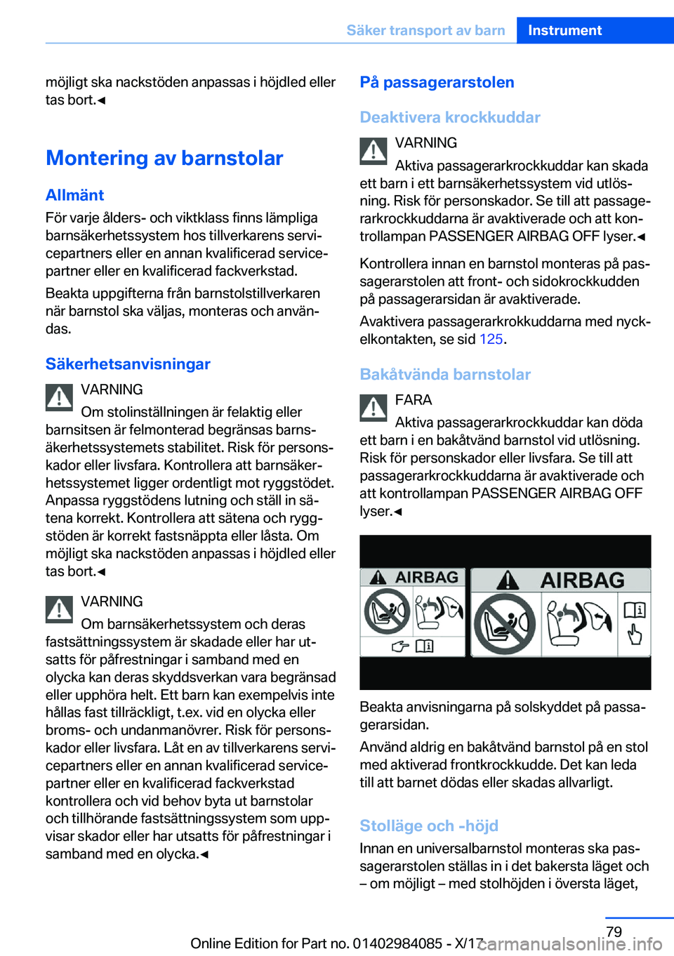 BMW 3 SERIES 2018  InstruktionsbÖcker (in Swedish) �m�