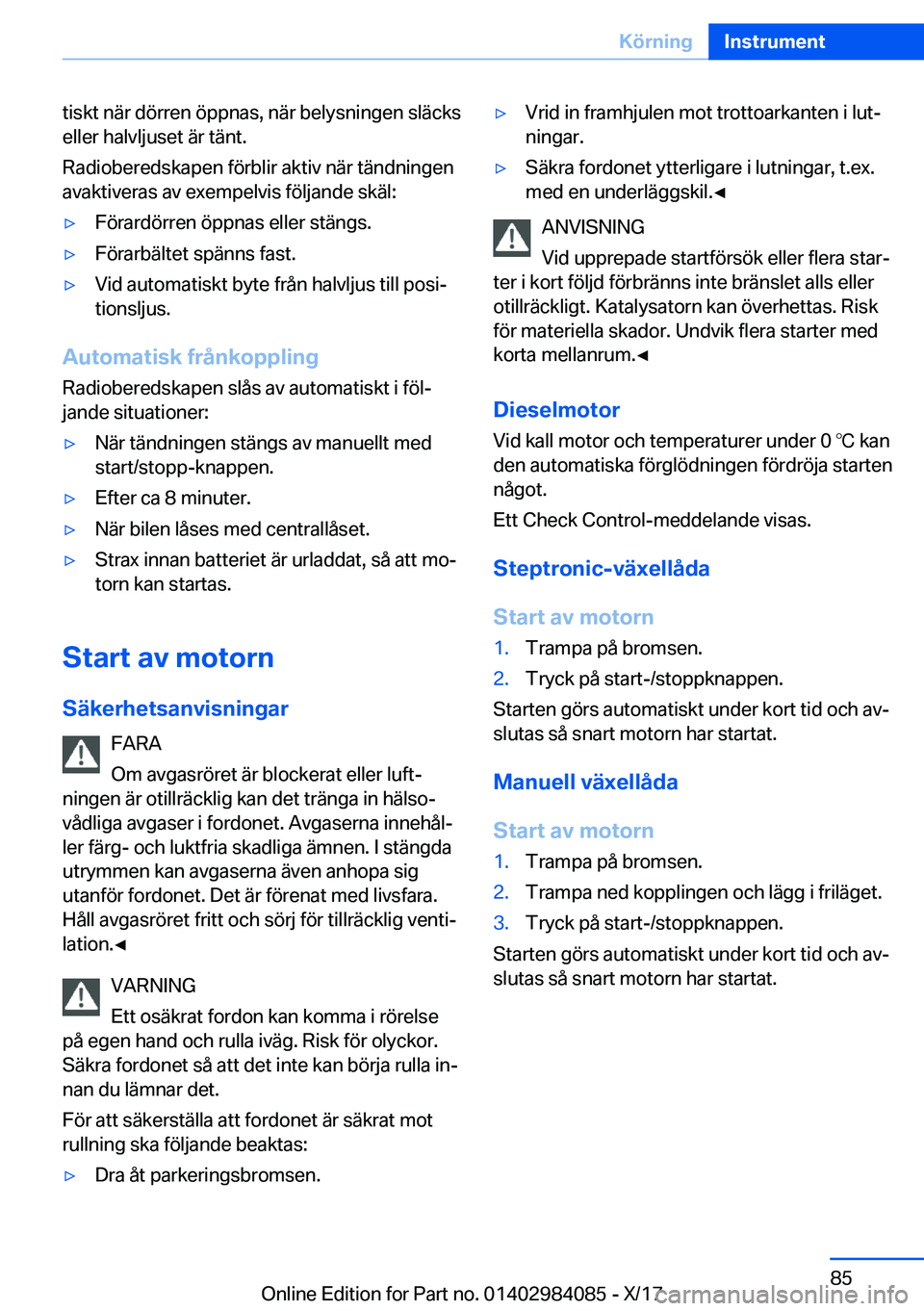 BMW 3 SERIES 2018  InstruktionsbÖcker (in Swedish) �t�i�s�k�t� �n�ä�r� �d�
