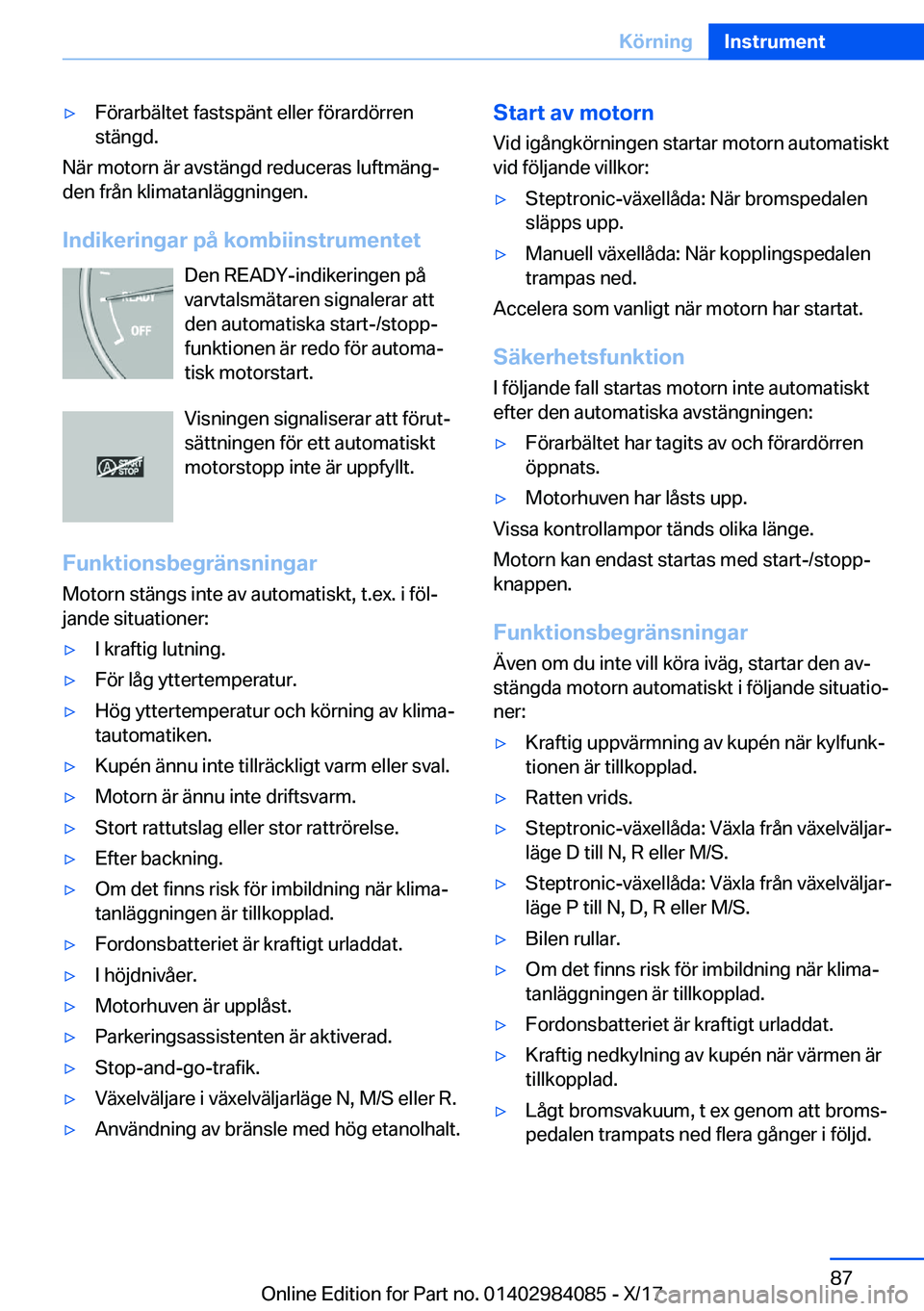 BMW 3 SERIES 2018  InstruktionsbÖcker (in Swedish) y�F�