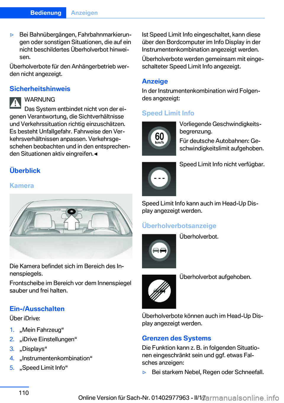 BMW 3 SERIES 2017  Betriebsanleitungen (in German) y�B�e�i� �B�a�h�n�