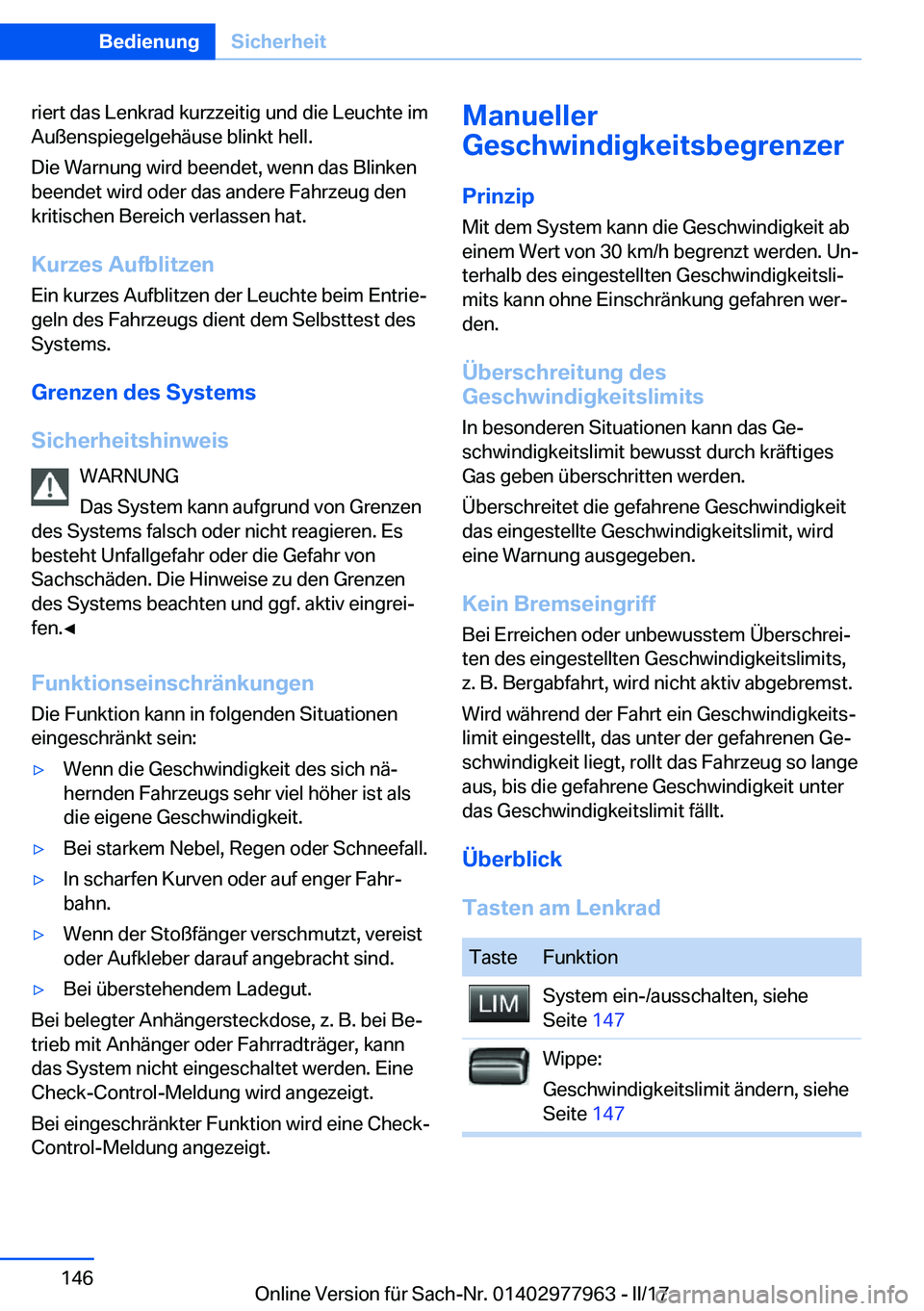 BMW 3 SERIES 2017  Betriebsanleitungen (in German) �r�i�e�r�t� �d�a�s� �L�e�n�k�r�a�d� �k�u�r�z�z�e�i�t�i�g� �u�n�d� �d�i�e� �L�e�u�c�h�t�e� �i�m
�A�u�