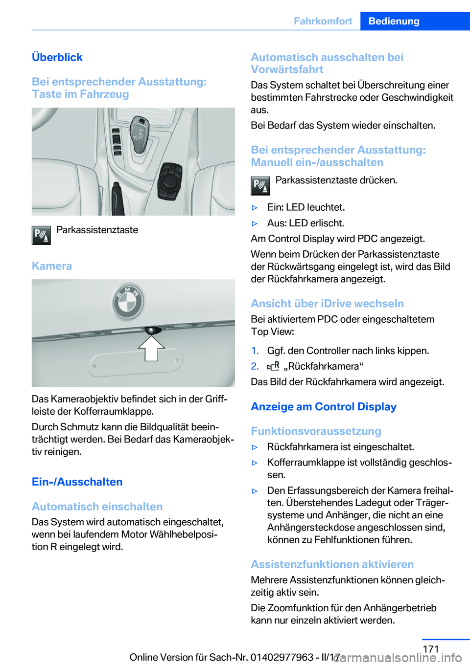 BMW 3 SERIES 2017  Betriebsanleitungen (in German) �
