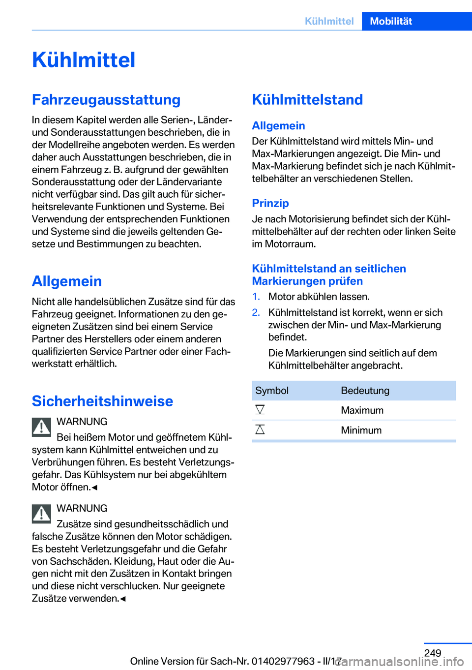 BMW 3 SERIES 2017  Betriebsanleitungen (in German) �K�
