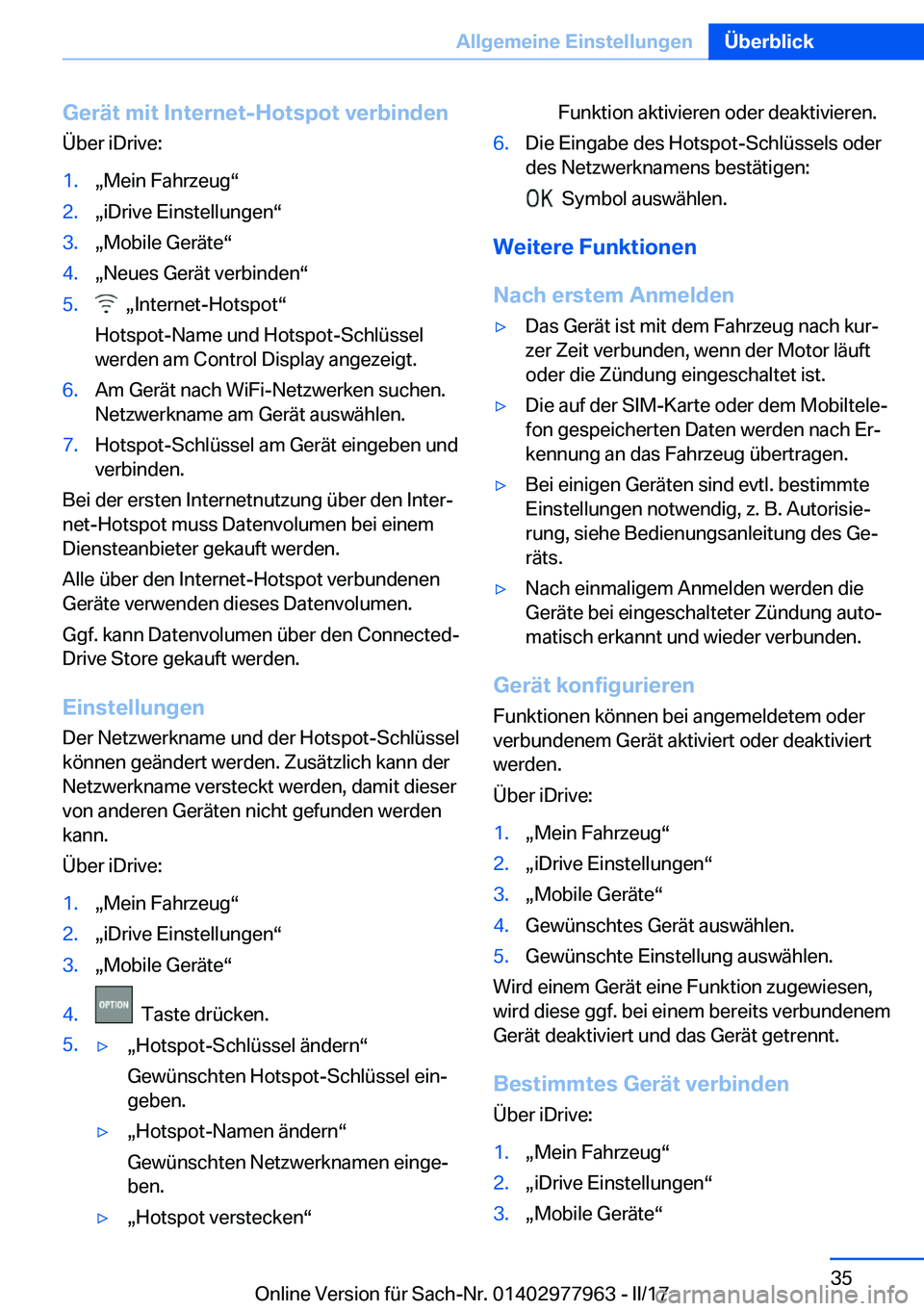 BMW 3 SERIES 2017  Betriebsanleitungen (in German) �G�e�r�