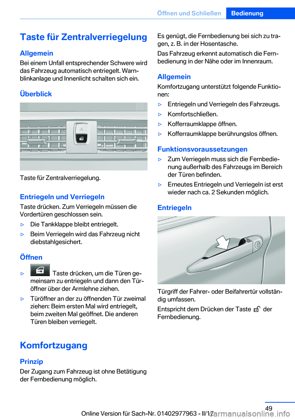 BMW 3 SERIES 2017  Betriebsanleitungen (in German) �T�a�s�t�e��f�