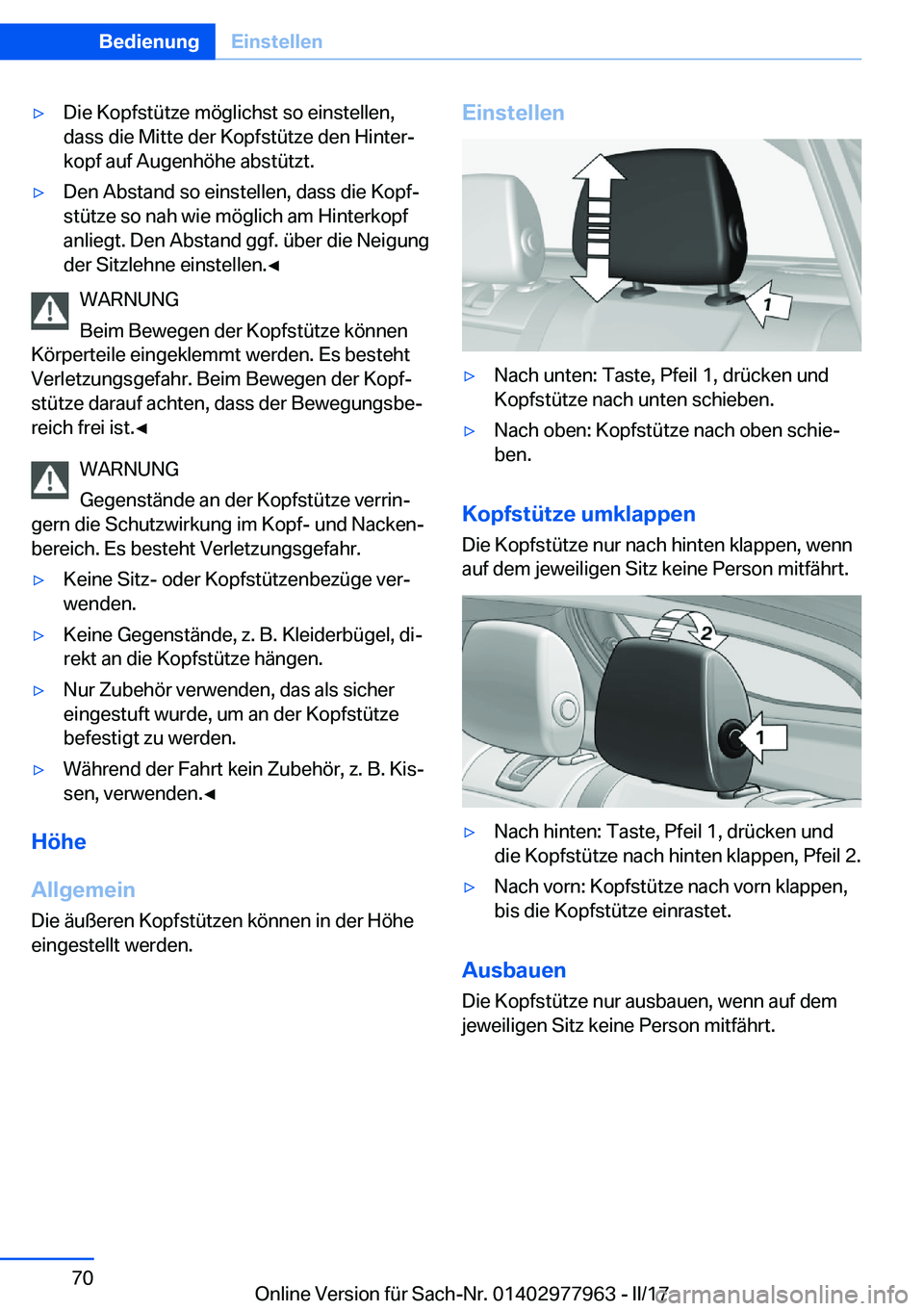 BMW 3 SERIES 2017  Betriebsanleitungen (in German) y�D�i�e� �K�o�p�f�s�t�