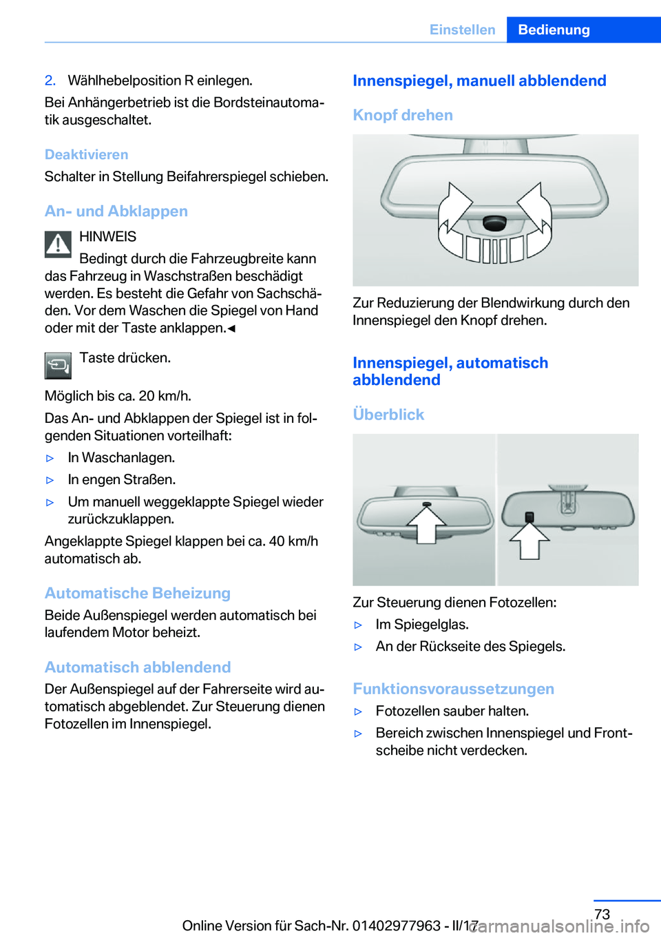 BMW 3 SERIES 2017  Betriebsanleitungen (in German) �2�.�W�