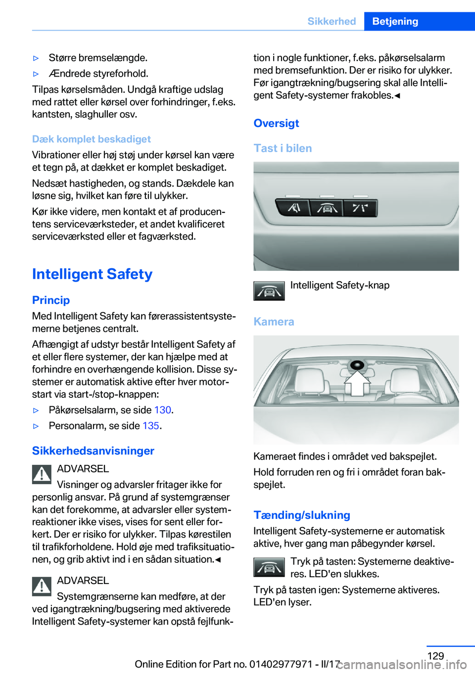 BMW 3 SERIES 2017  InstruktionsbØger (in Danish) 'y�S�t�