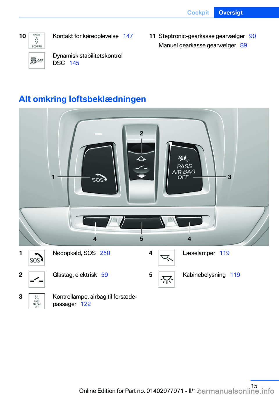 BMW 3 SERIES 2017  InstruktionsbØger (in Danish) �1�0�K�o�n�t�a�k�t� �f�o�r� �k�