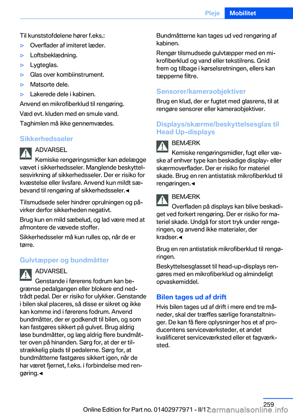 BMW 3 SERIES 2017  InstruktionsbØger (in Danish) �T�i�l� �k�u�n�s�t�s�t�o�f�d�e�l�e�n�e� �h�