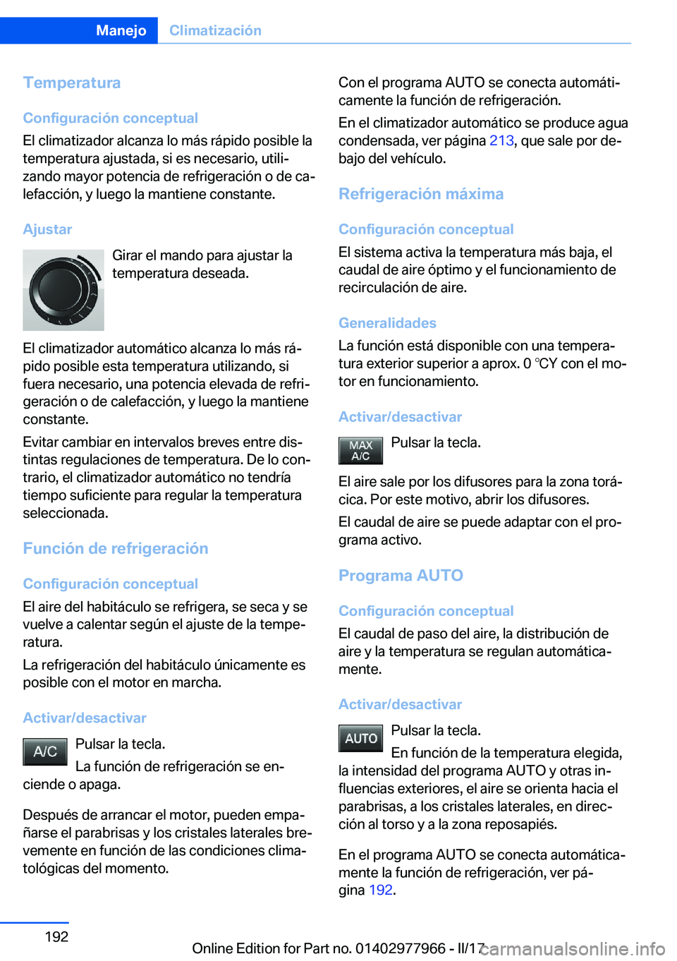 BMW 3 SERIES 2017  Manuales de Empleo (in Spanish) �T�e�m�p�e�r�a�t�u�r�a
�C�o�n�f�i�g�u�r�a�c�i�