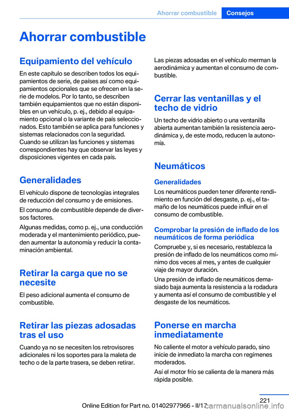 BMW 3 SERIES 2017  Manuales de Empleo (in Spanish) �A�h�o�r�r�a�r��c�o�m�b�u�s�t�i�b�l�e�E�q�u�i�p�a�m�i�e�n�t�o��d�e�l��v�e�h�