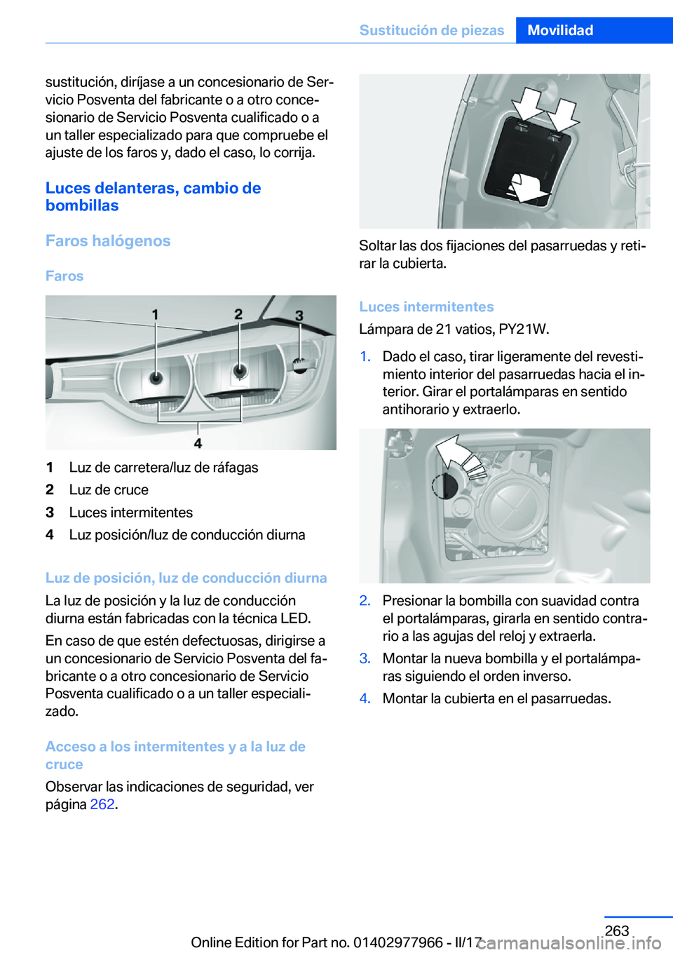 BMW 3 SERIES 2017  Manuales de Empleo (in Spanish) �s�u�s�t�i�t�u�c�i�