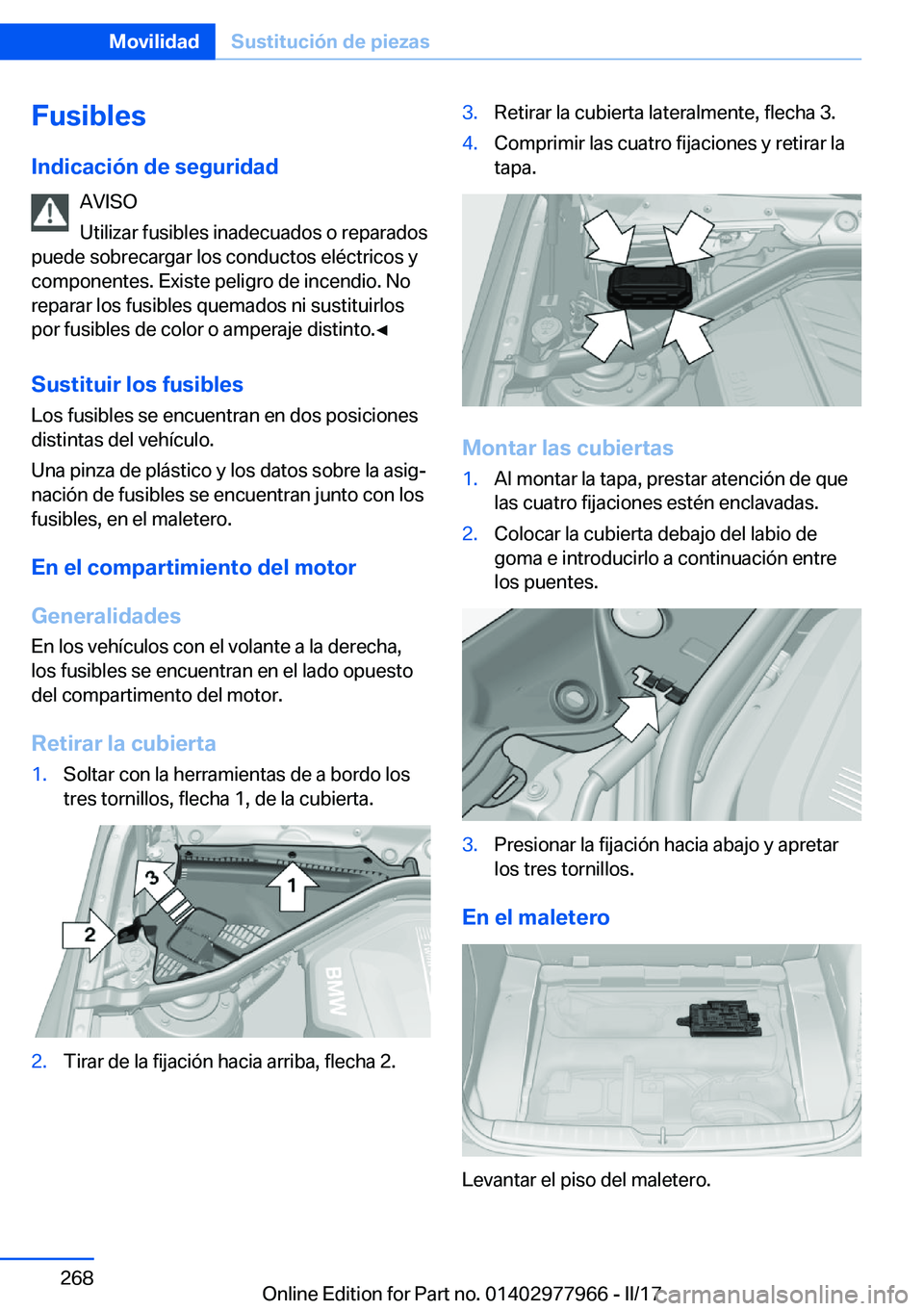BMW 3 SERIES 2017  Manuales de Empleo (in Spanish) �F�u�s�i�b�l�e�s�I�n�d�i�c�a�c�i�