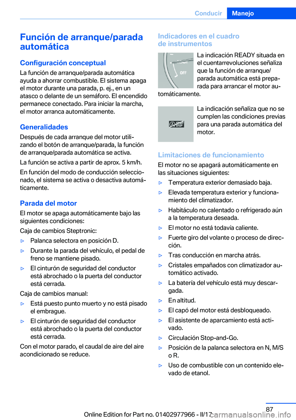 BMW 3 SERIES 2017  Manuales de Empleo (in Spanish) �F�u�n�c�i�