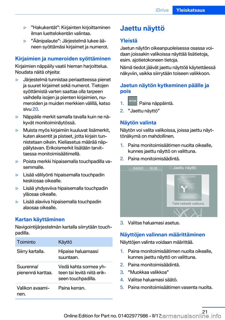 BMW 3 SERIES 2017  Omistajan Käsikirja (in Finnish) 'yw�H�a�k�u�k�e�n�t�