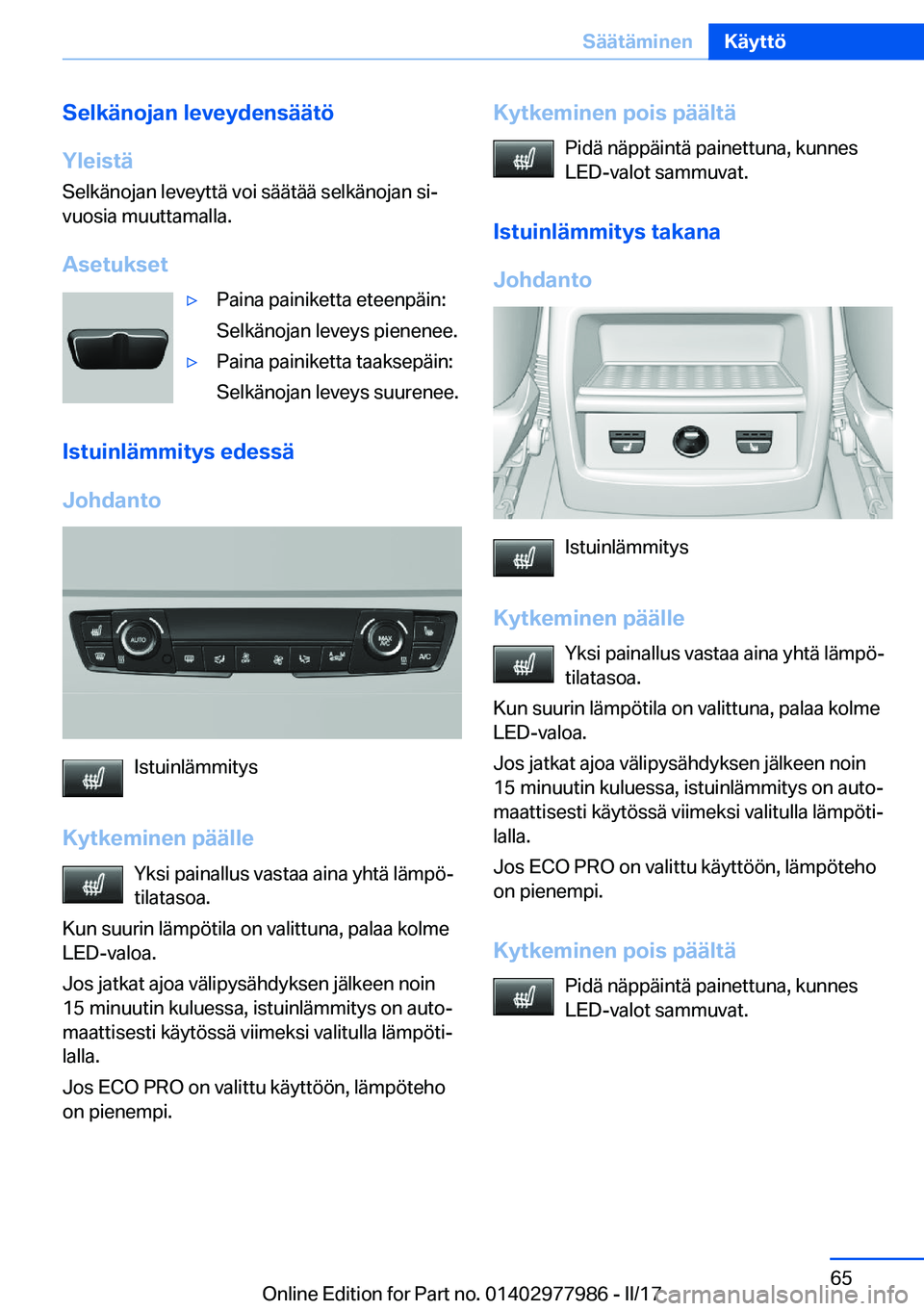 BMW 3 SERIES 2017  Omistajan Käsikirja (in Finnish) �S�e�l�k�