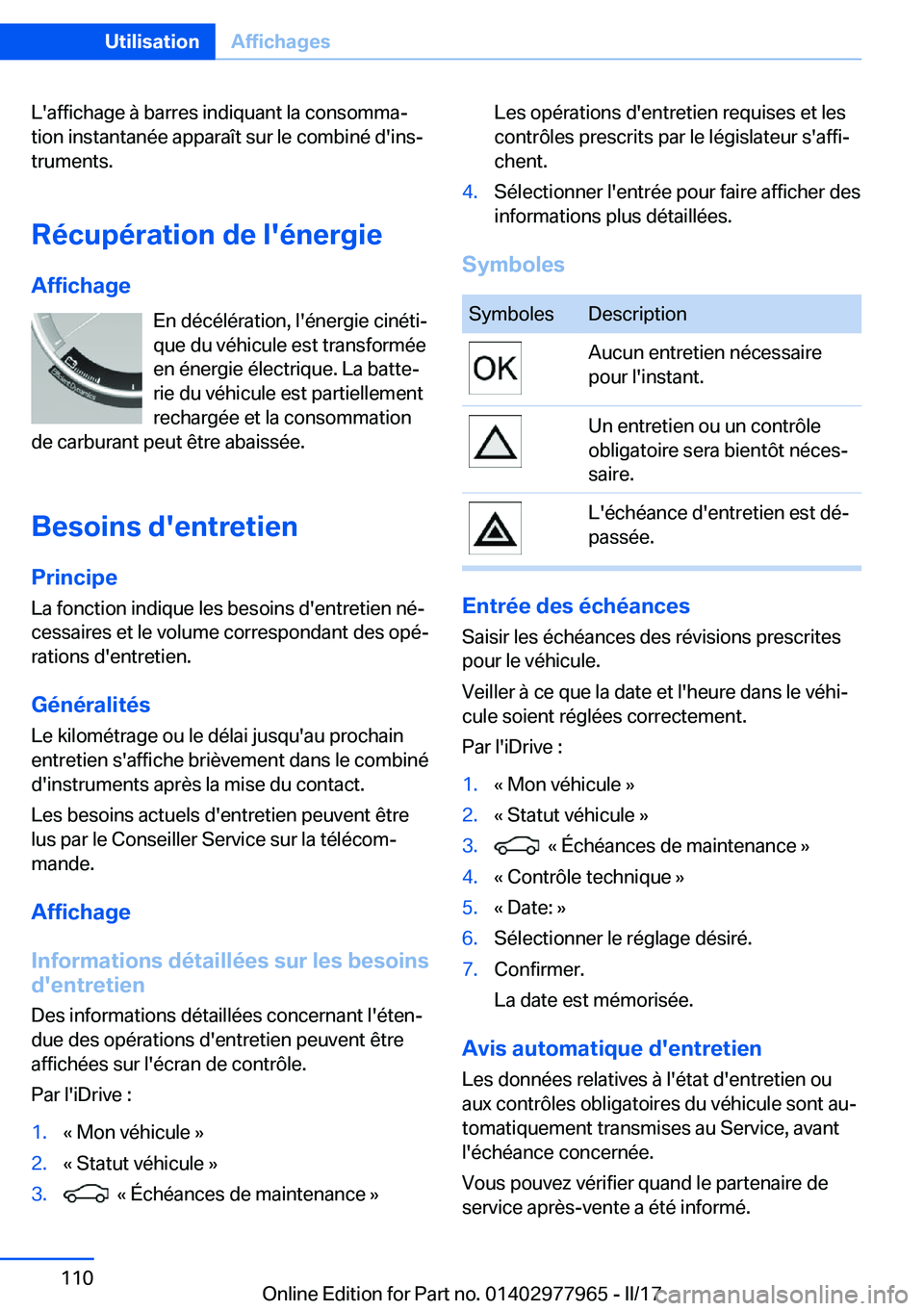 BMW 3 SERIES 2017  Notices Demploi (in French) �L�'�a�f�f�i�c�h�a�g�e� �