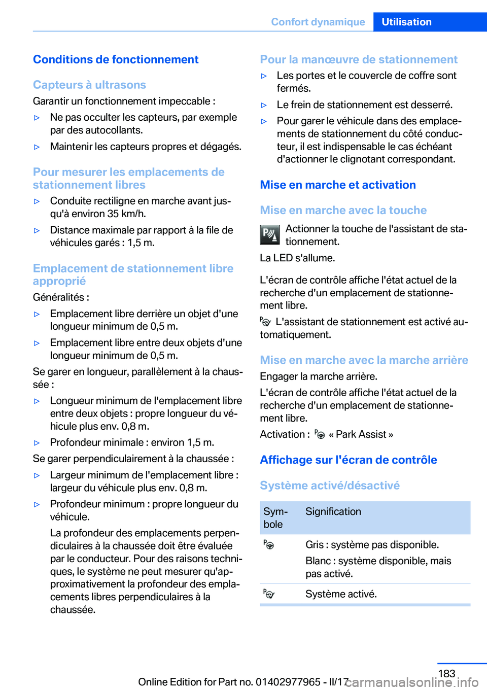 BMW 3 SERIES 2017  Notices Demploi (in French) �C�o�n�d�i�t�i�o�n�s��d�e��f�o�n�c�t�i�o�n�n�e�m�e�n�t
�C�a�p�t�e�u�r�s��