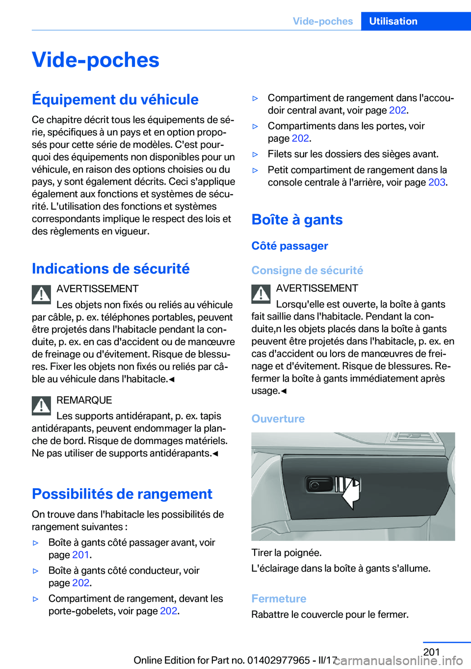 BMW 3 SERIES 2017  Notices Demploi (in French) �V�i�d�e�-�p�o�c�h�e�s�