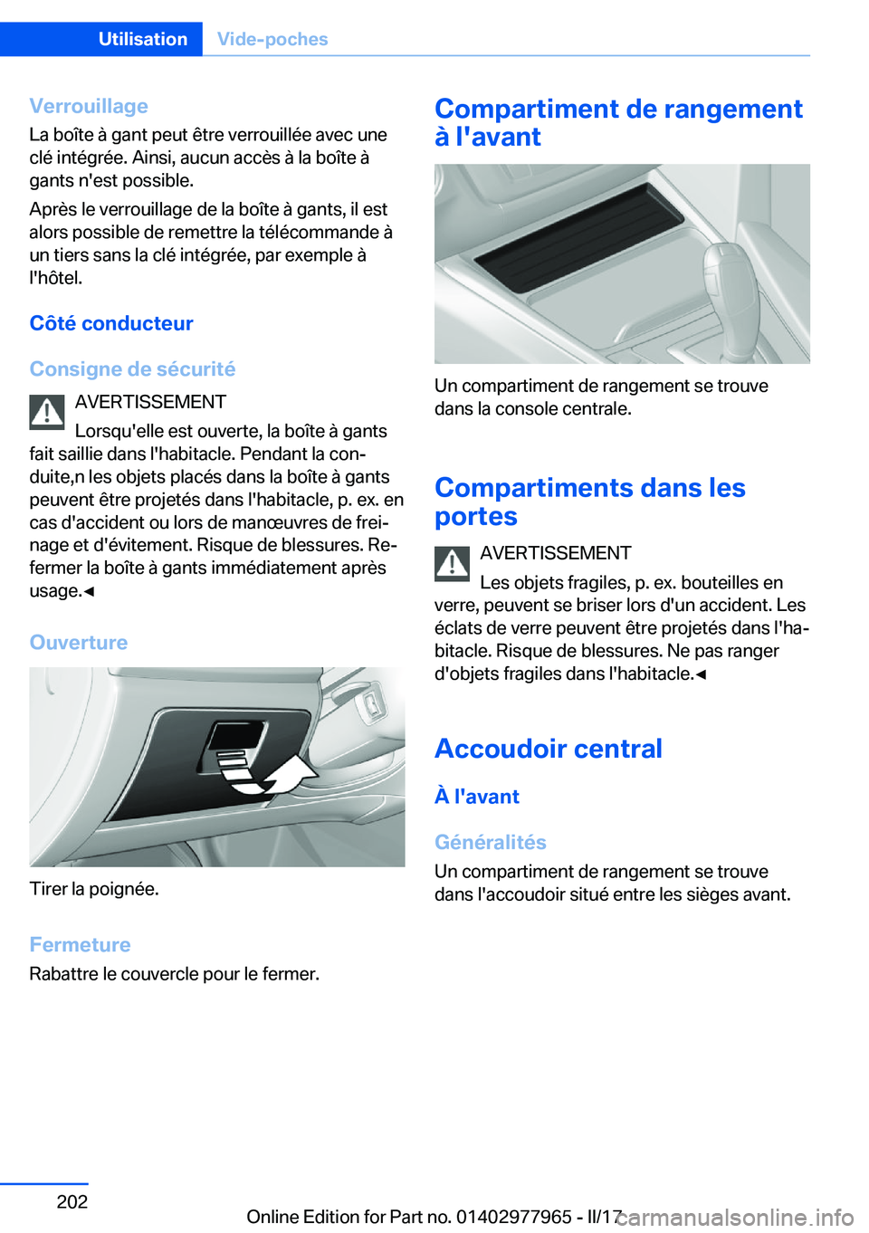 BMW 3 SERIES 2017  Notices Demploi (in French) �V�e�r�r�o�u�i�l�l�a�g�e
�L�a� �b�o�î�t�e� �