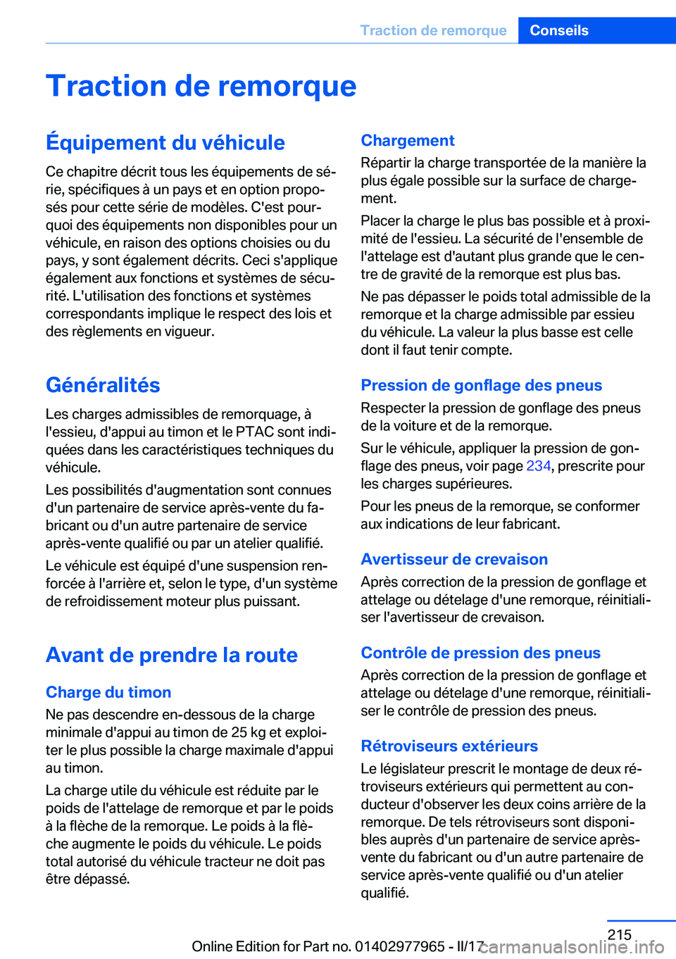 BMW 3 SERIES 2017  Notices Demploi (in French) �T�r�a�c�t�i�o�n��d�e��r�e�m�o�r�q�u�e�