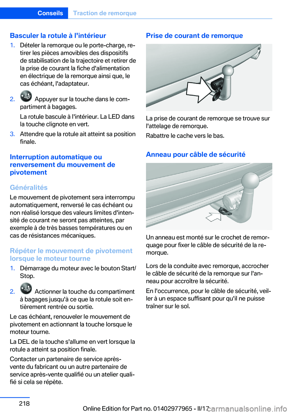 BMW 3 SERIES 2017  Notices Demploi (in French) �B�a�s�c�u�l�e�r��l�a��r�o�t�u�l�e��