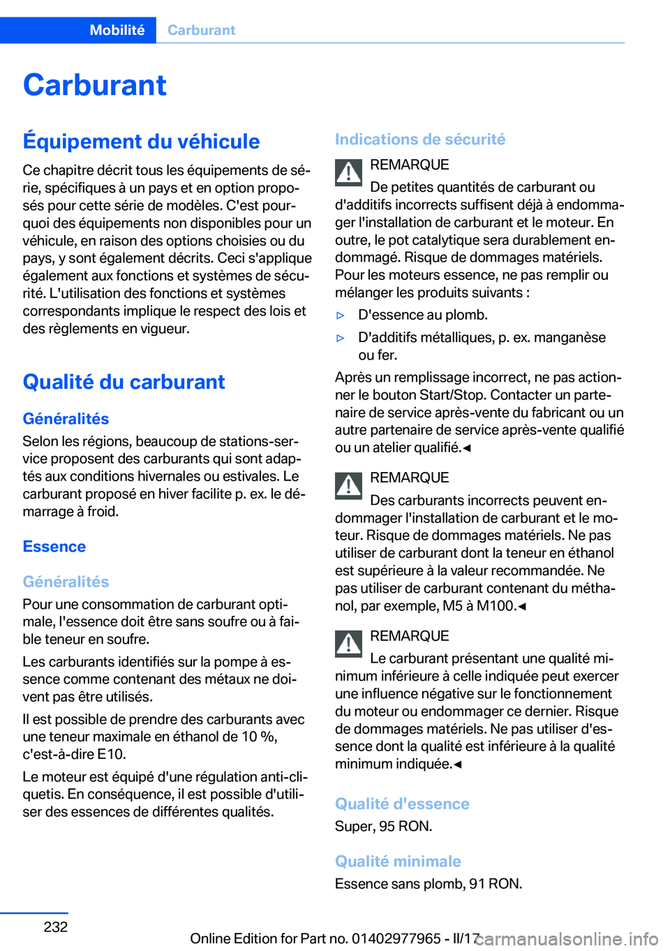 BMW 3 SERIES 2017  Notices Demploi (in French) �C�a�r�b�u�r�a�n�t�