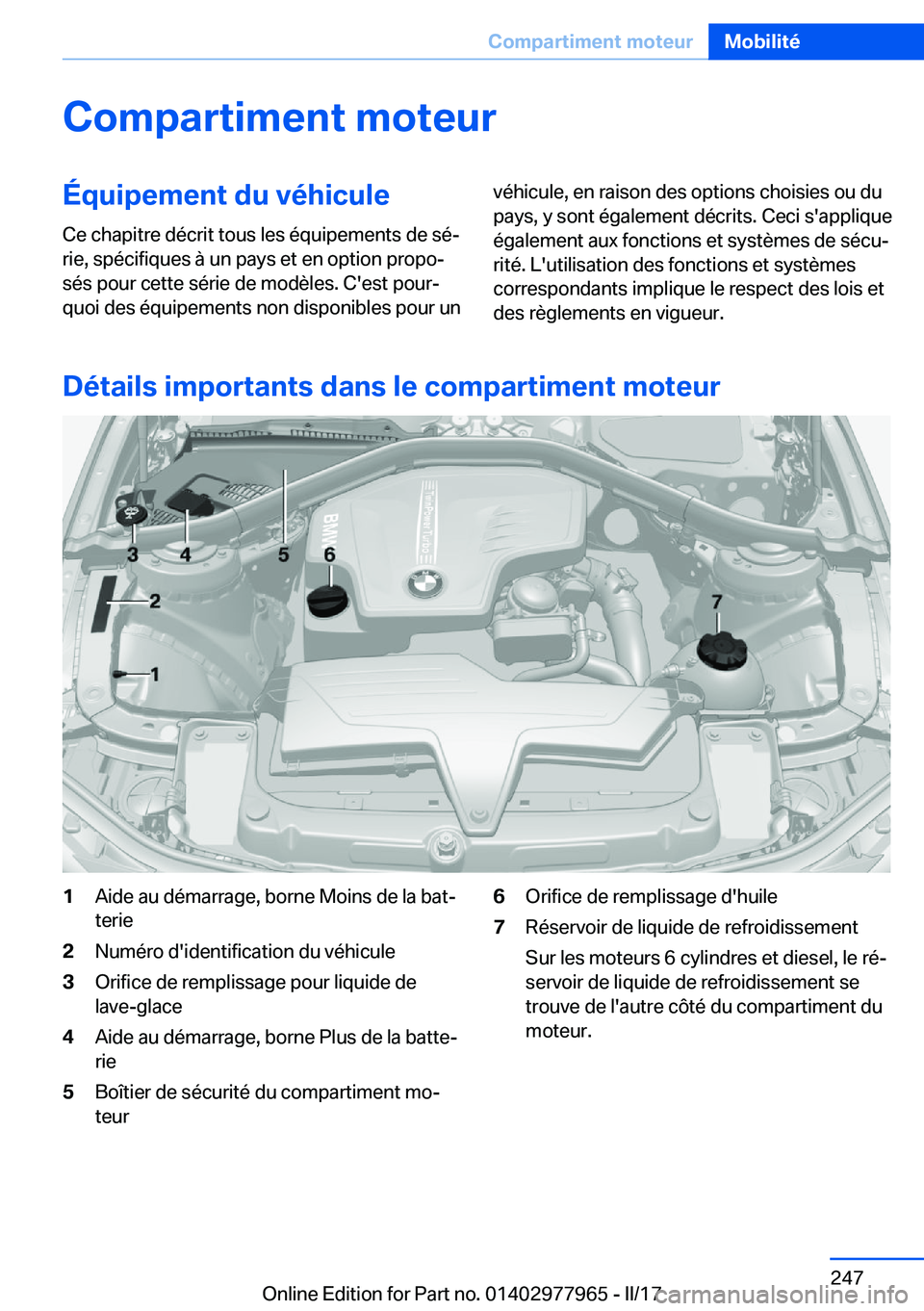 BMW 3 SERIES 2017  Notices Demploi (in French) �C�o�m�p�a�r�t�i�m�e�n�t��m�o�t�e�u�r�
