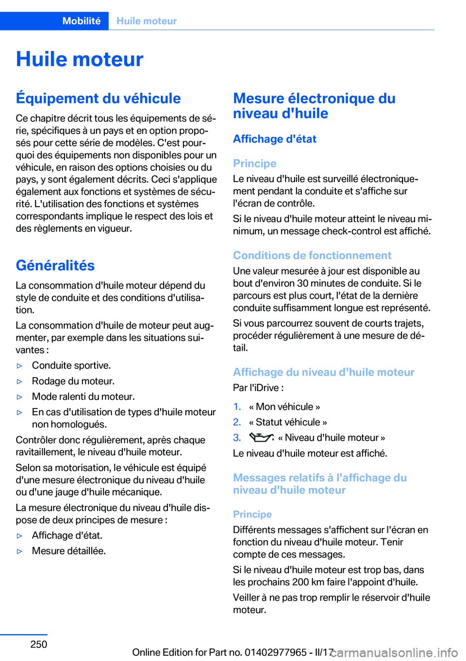 BMW 3 SERIES 2017  Notices Demploi (in French) �H�u�i�l�e��m�o�t�e�u�r�